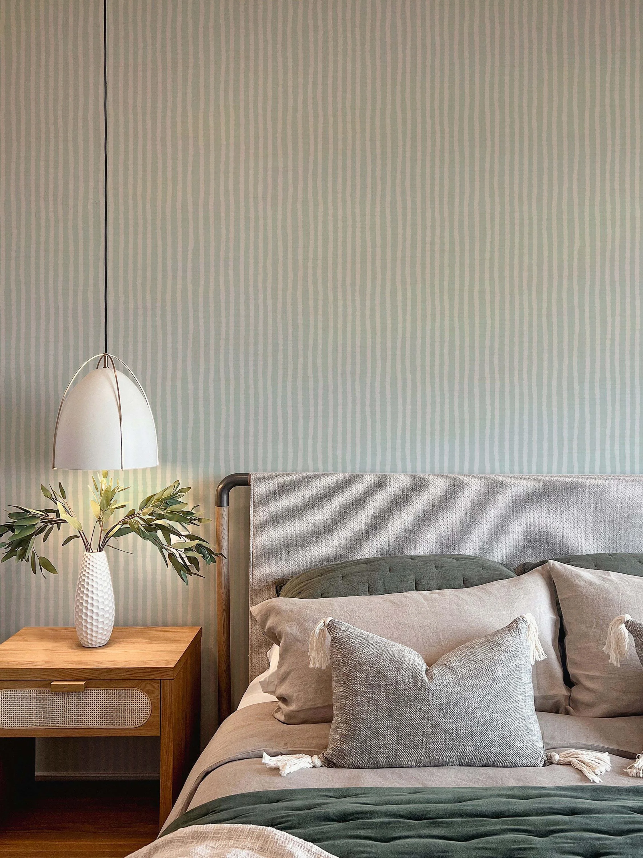 Organic Wavy Linen Pinstripe in Sky Blue