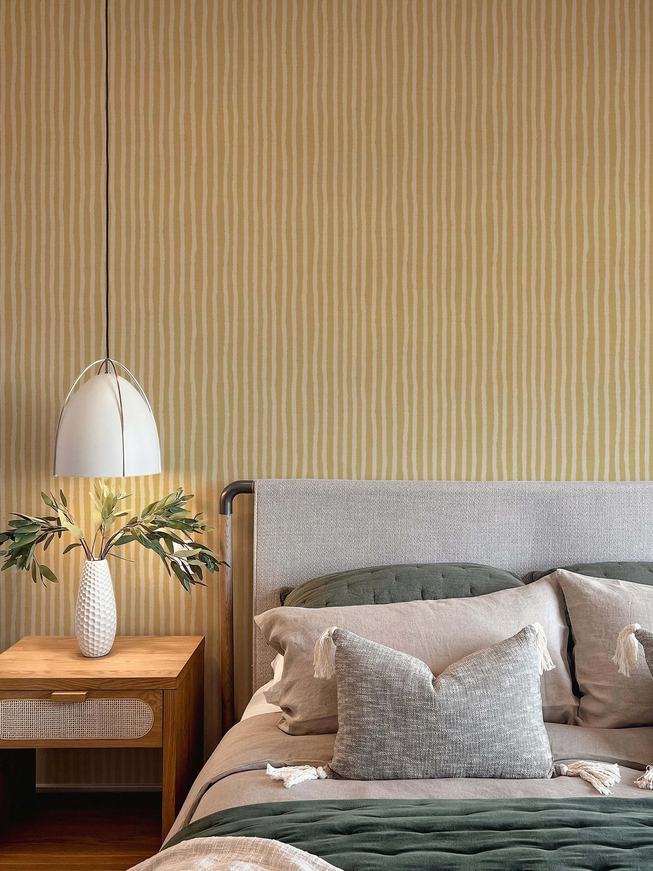 Organic Wavy Linen Pinstripe in Ochre Gold