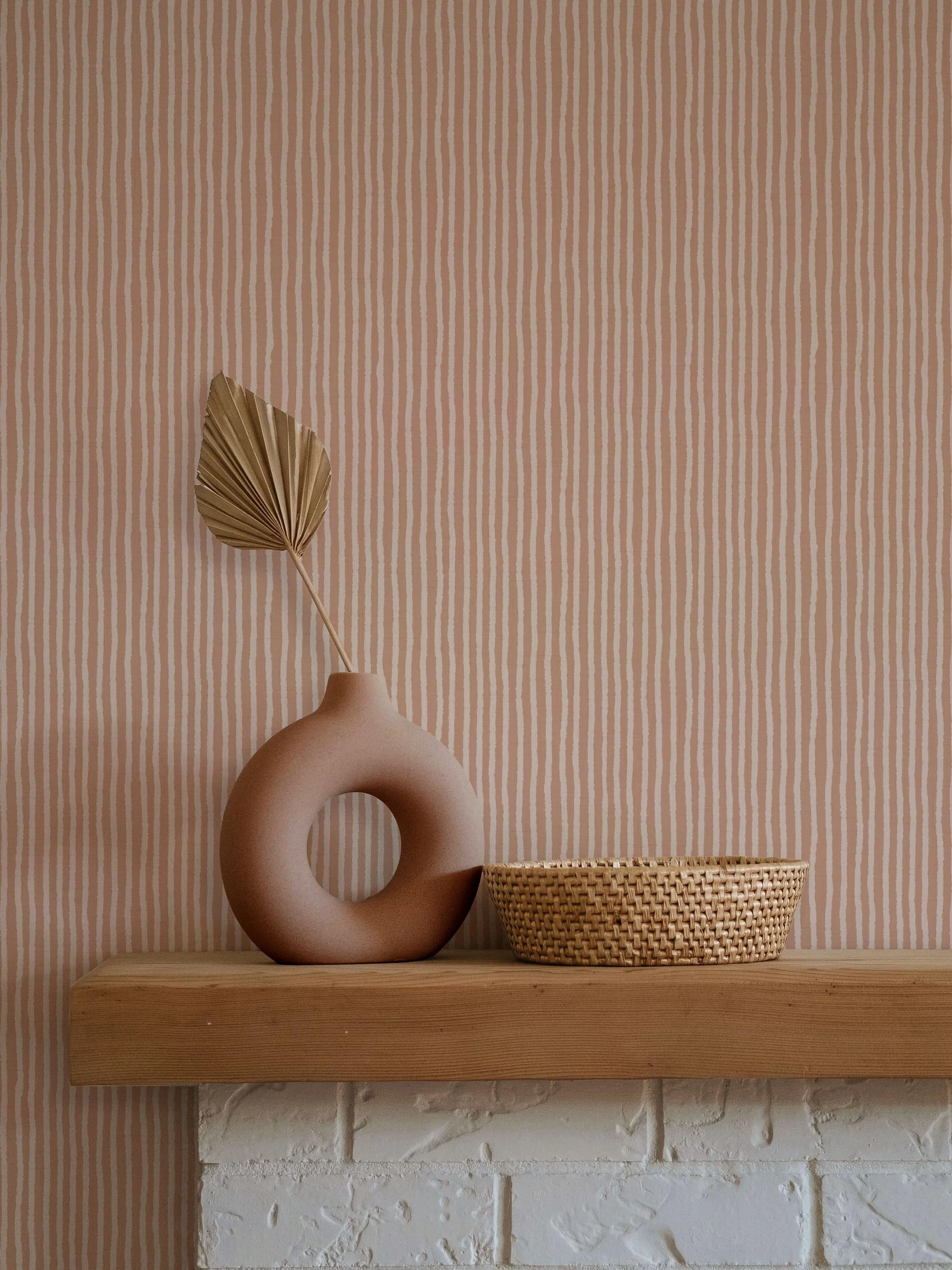 Organic Wavy Linen Pinstripe in Light Terracotta