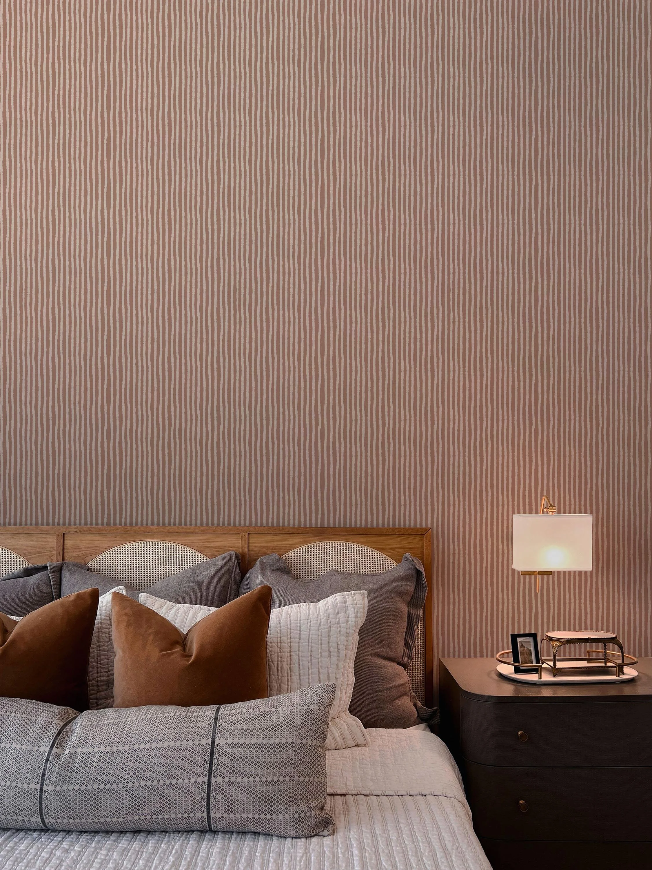 Organic Wavy Linen Pinstripe in Terracotta