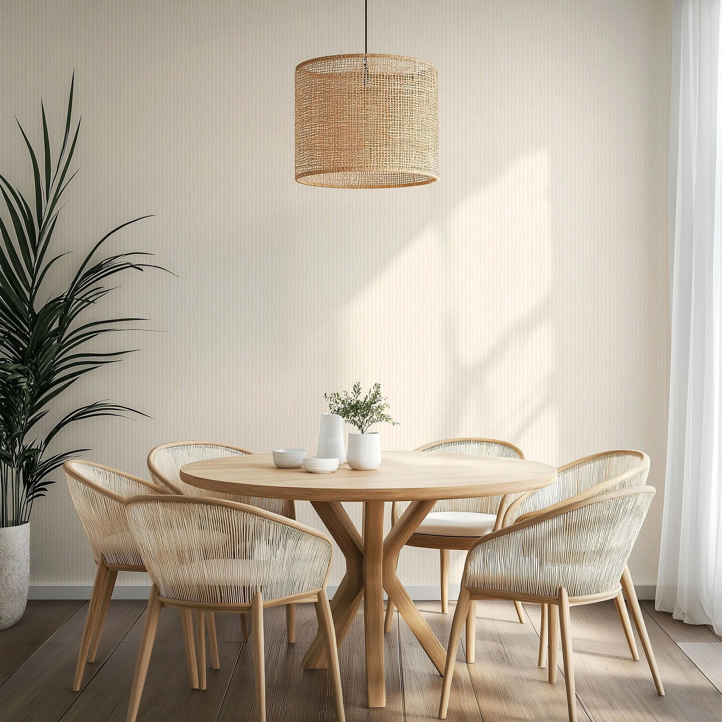 Organic Wavy Linen Pinstripe in Oatmeal Cream