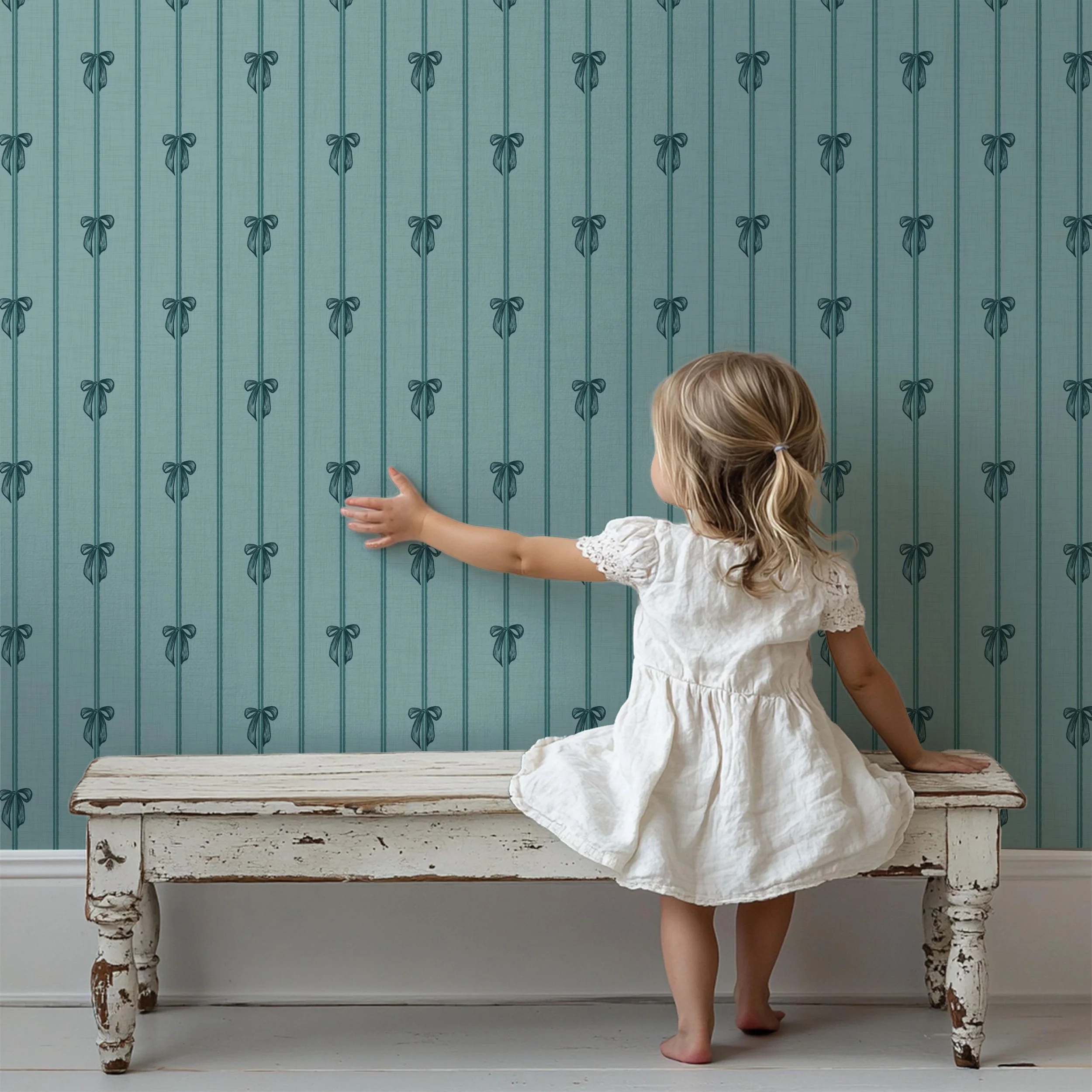 Sweet Teal Blue Bows and Stripes
