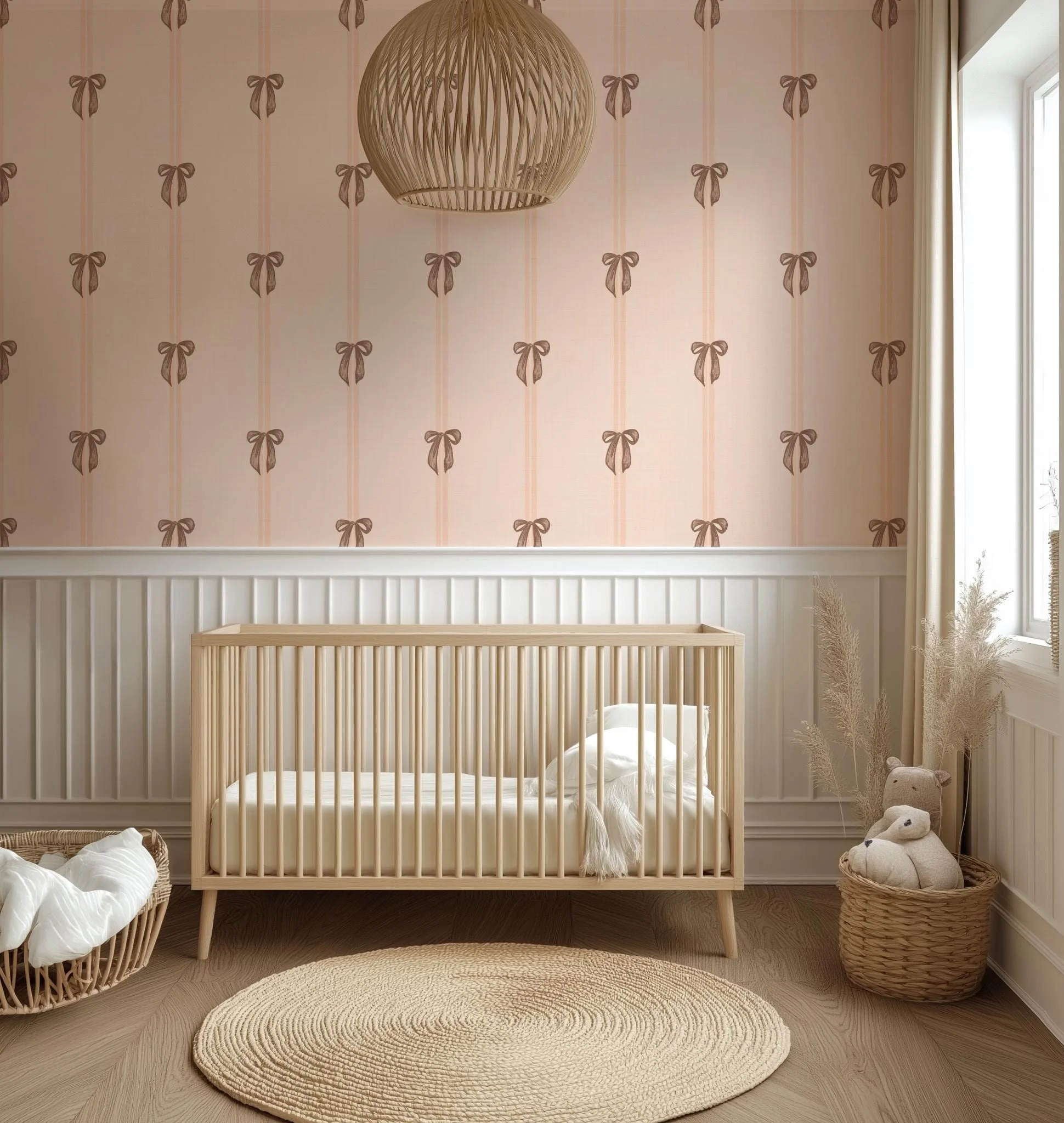 Sweet Soft Peach Bows and Stripes