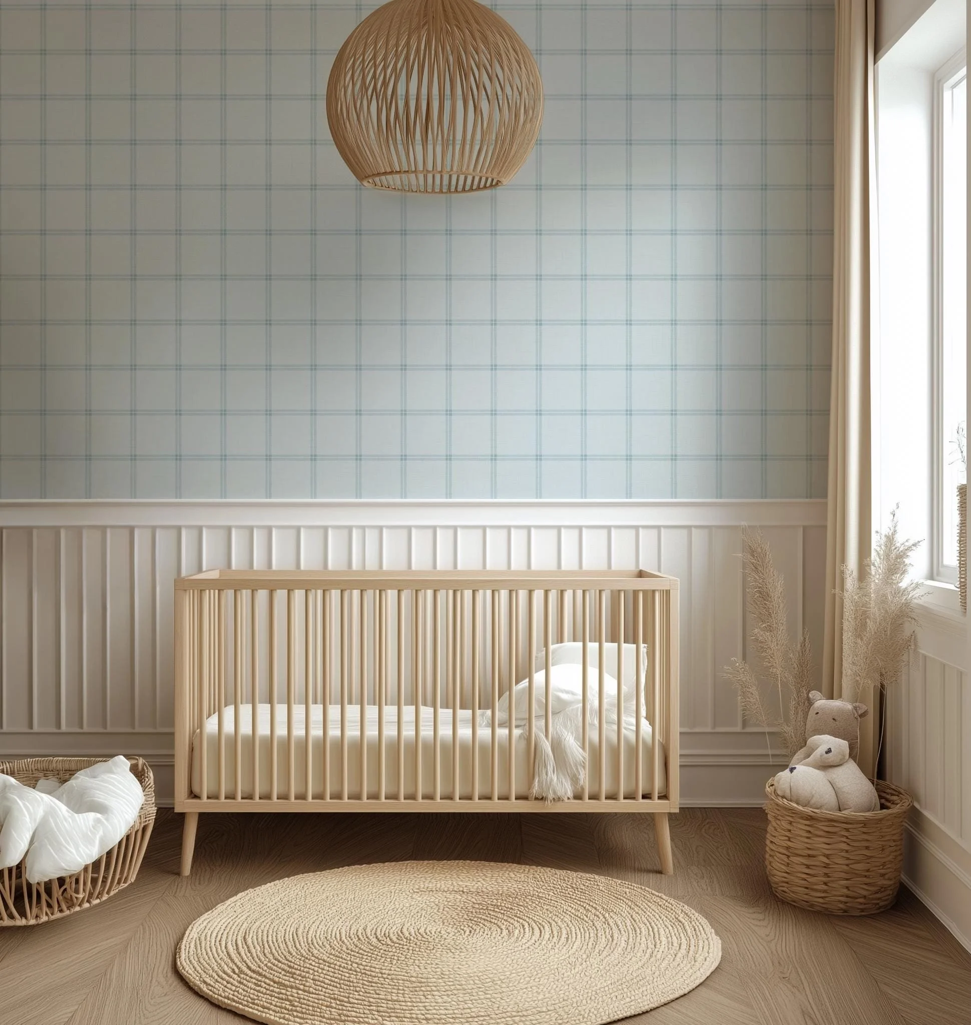 Classic Watercolor Windowpane Plaid in Baby Blue