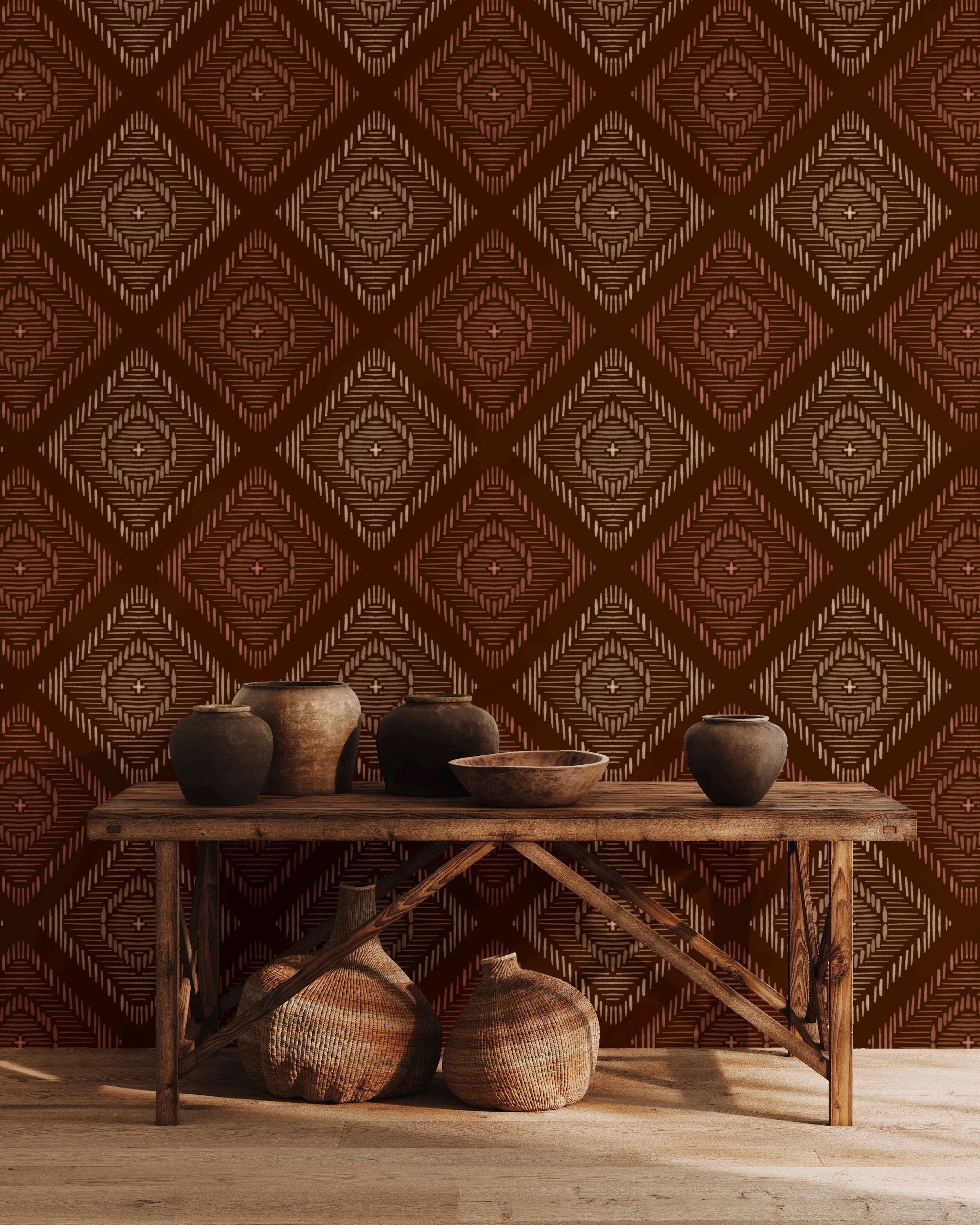 Southwestern Weave Warm Earth Wallpaper