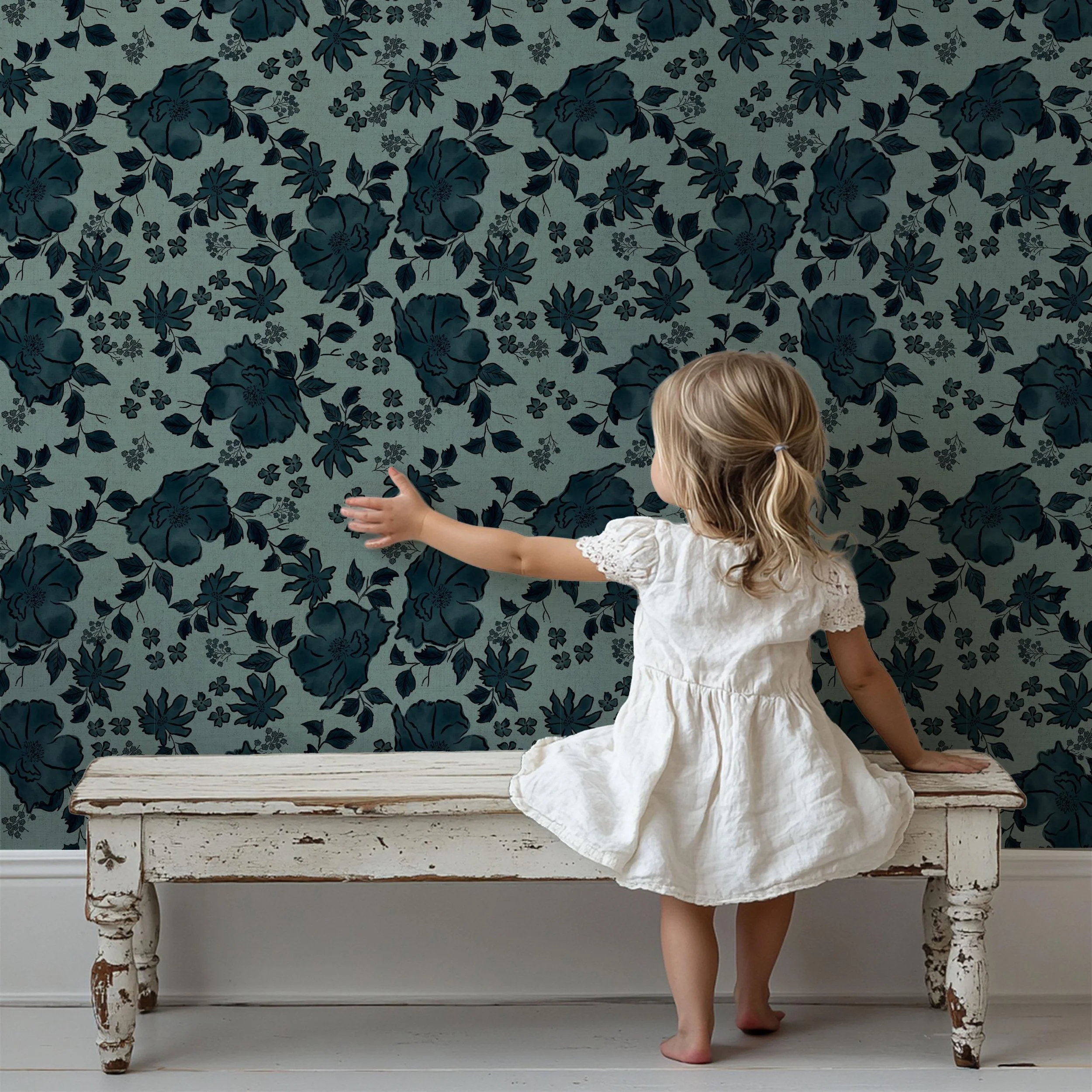 Traditional Vintage Distressed Roses in Robin Egg Blue