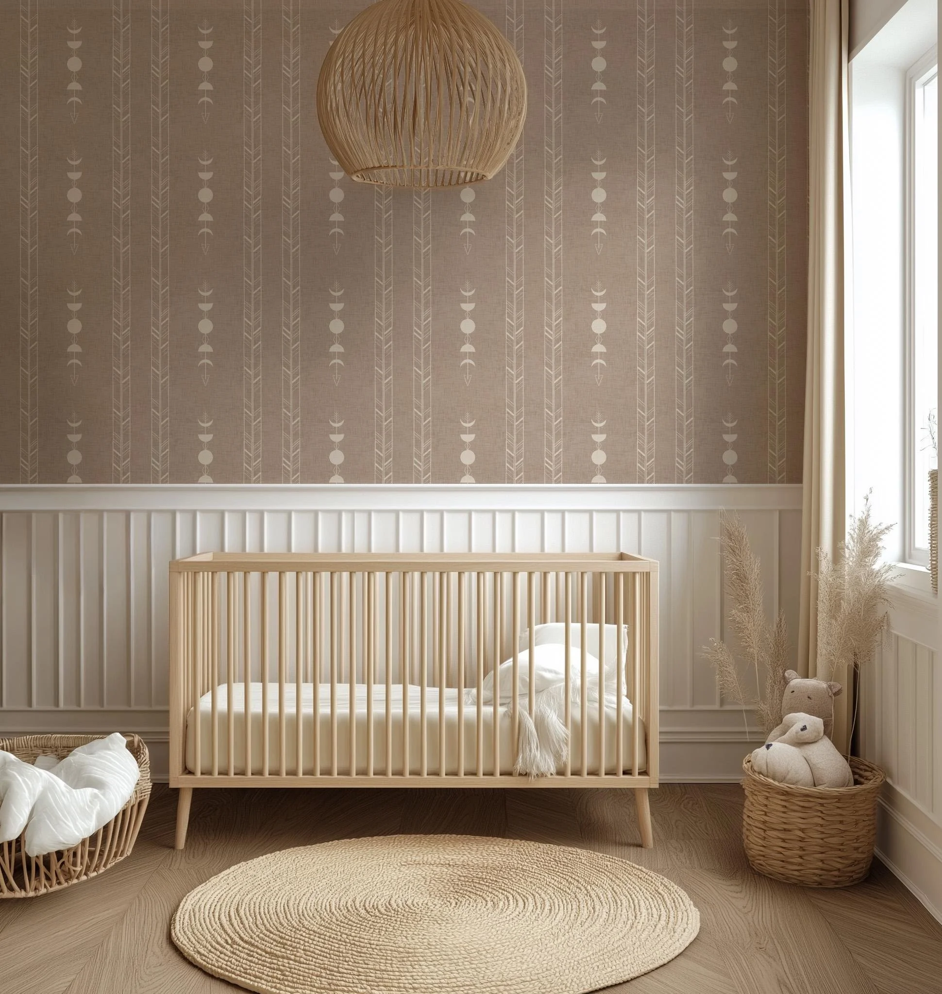 Boho Arrow Stripe Wallpaper in Cafe Au Lait Tan