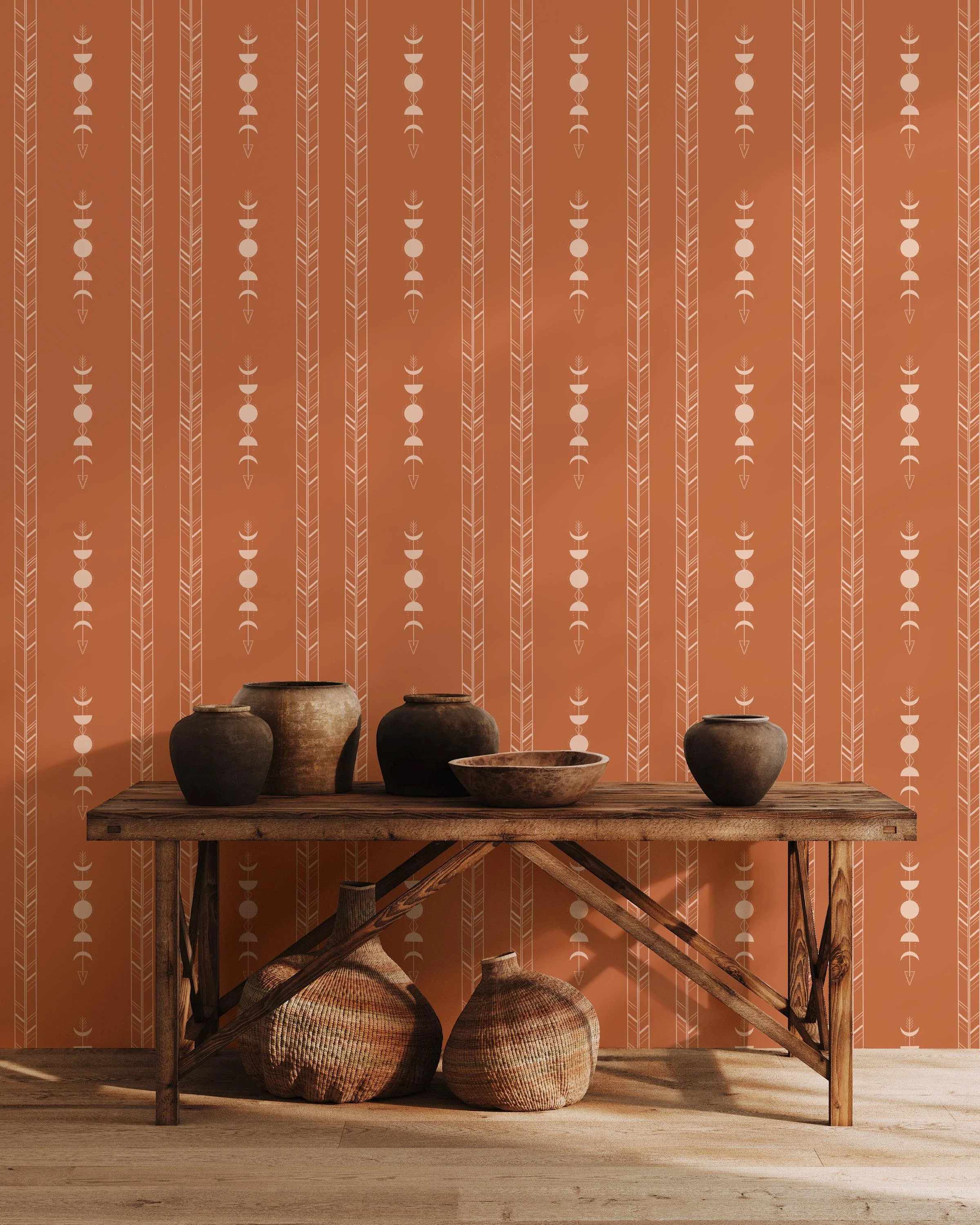 Boho Arrow Stripe Terracotta Wallpaper