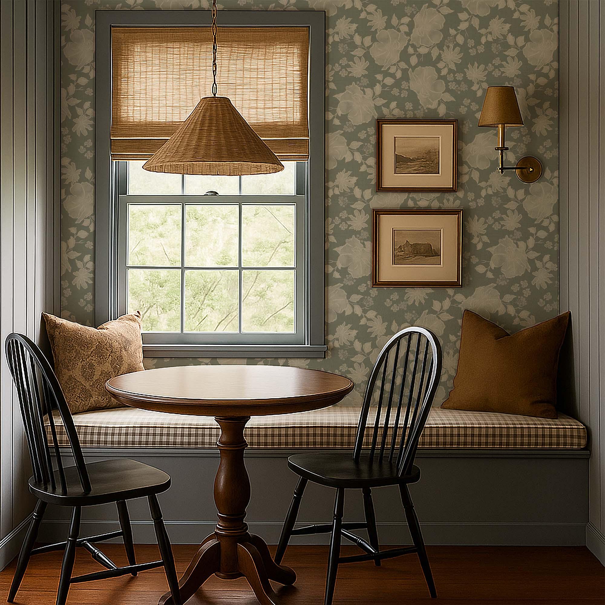 Traditional Vintage Distressed Roses in Light Sage