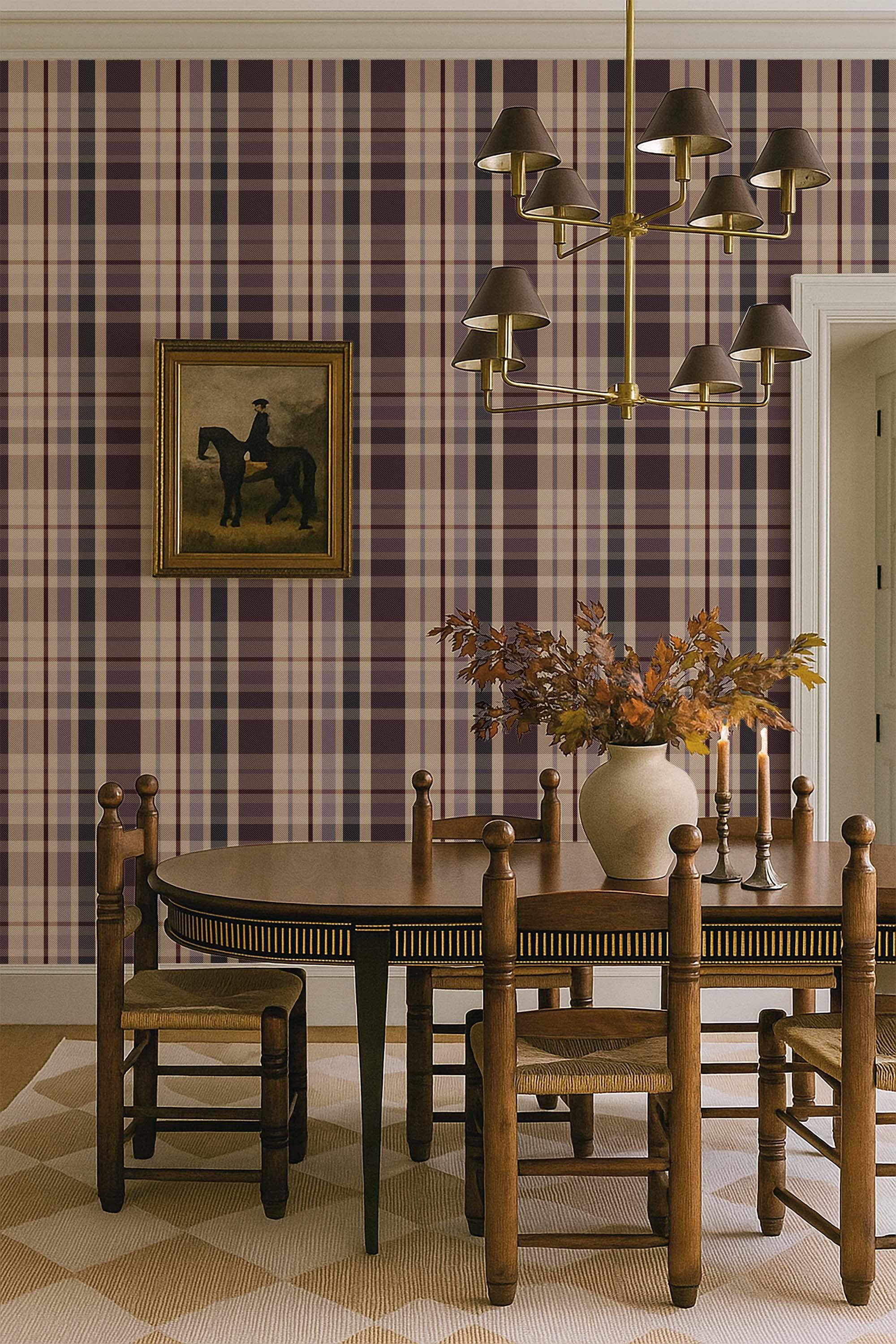 Traditional Tartan Twill Weave Dusky Lavender and Burgundy