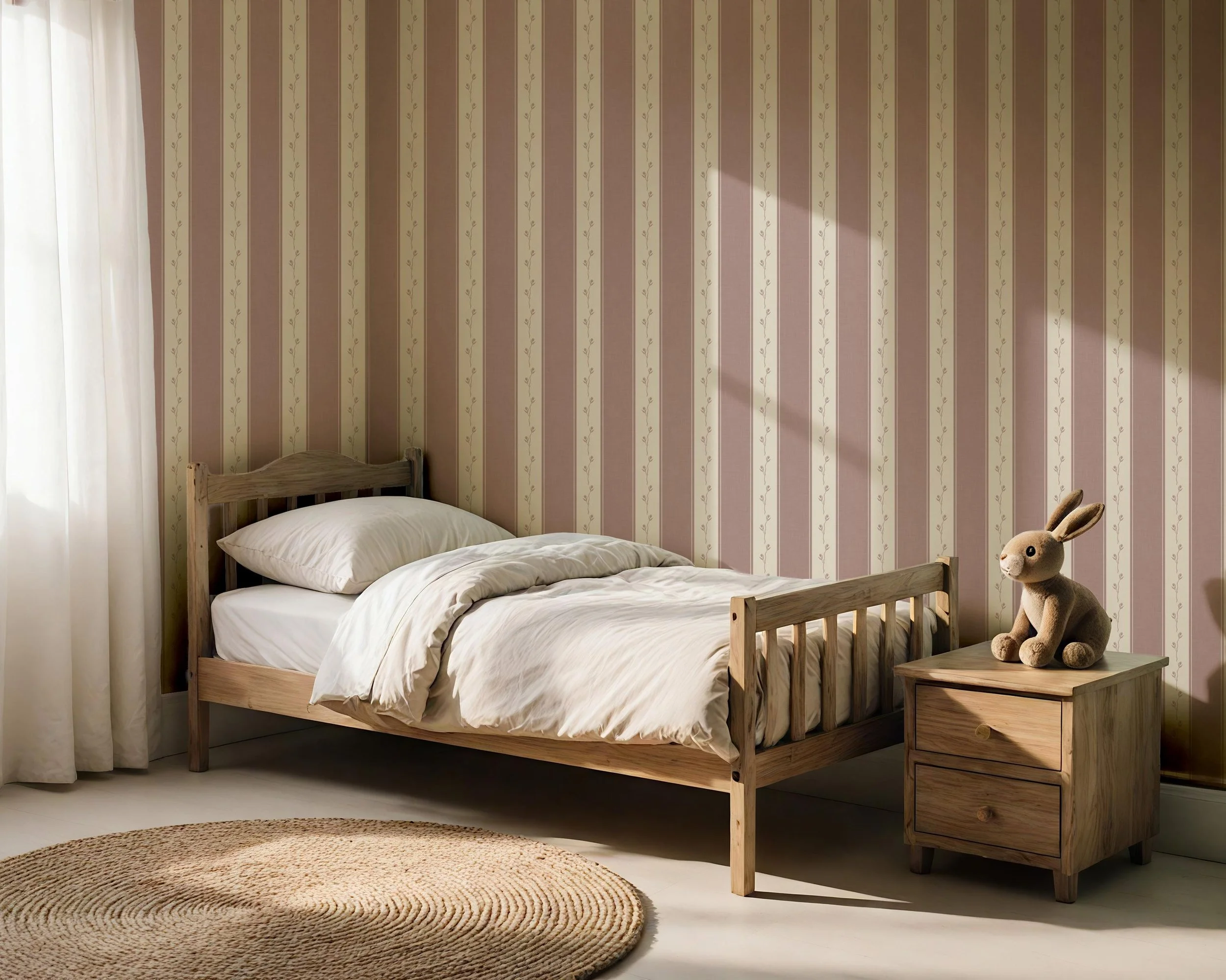 Traditional French Ticking Floral Stripe Blush Pink
