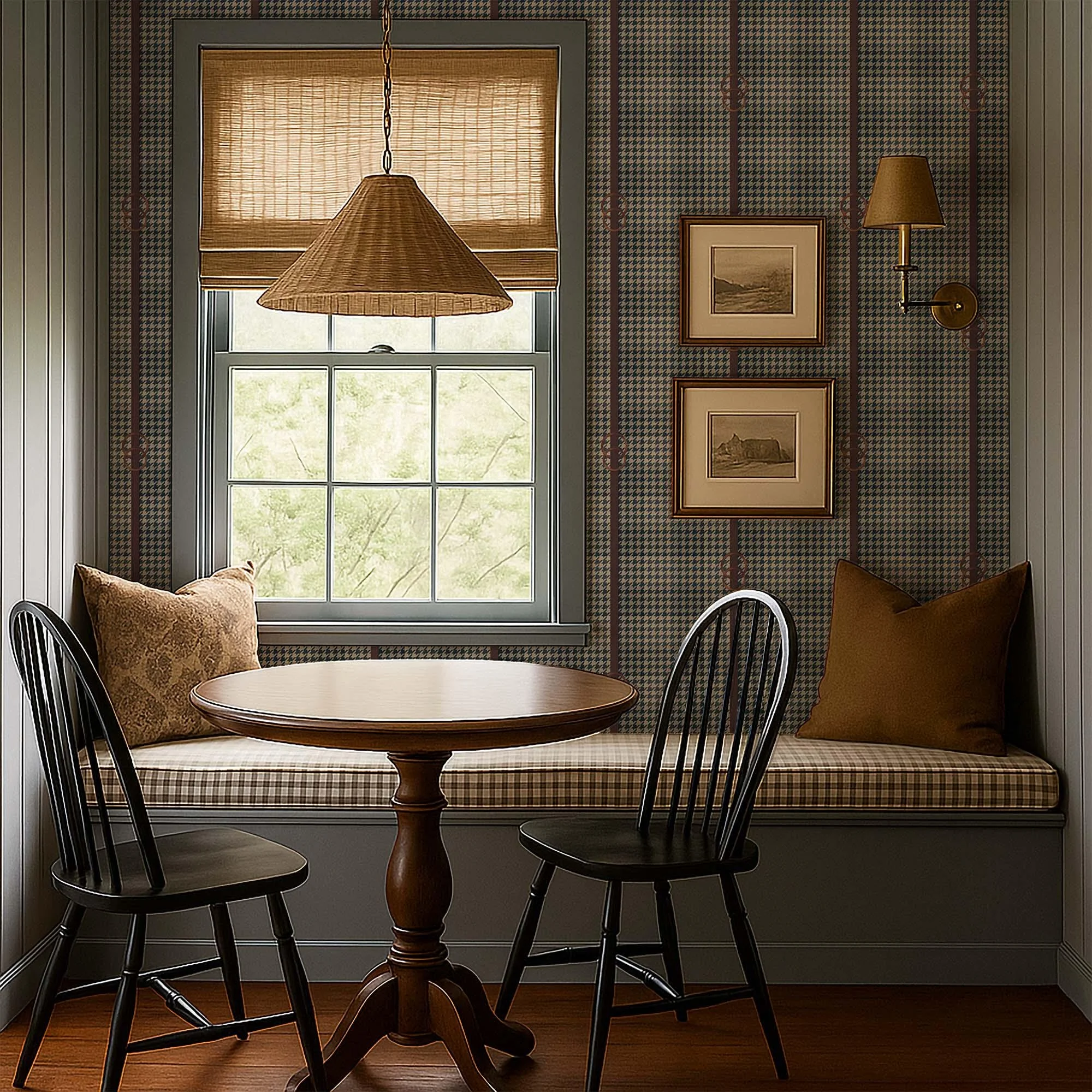 Bridle Houndstooth Plaid Navy and Tan