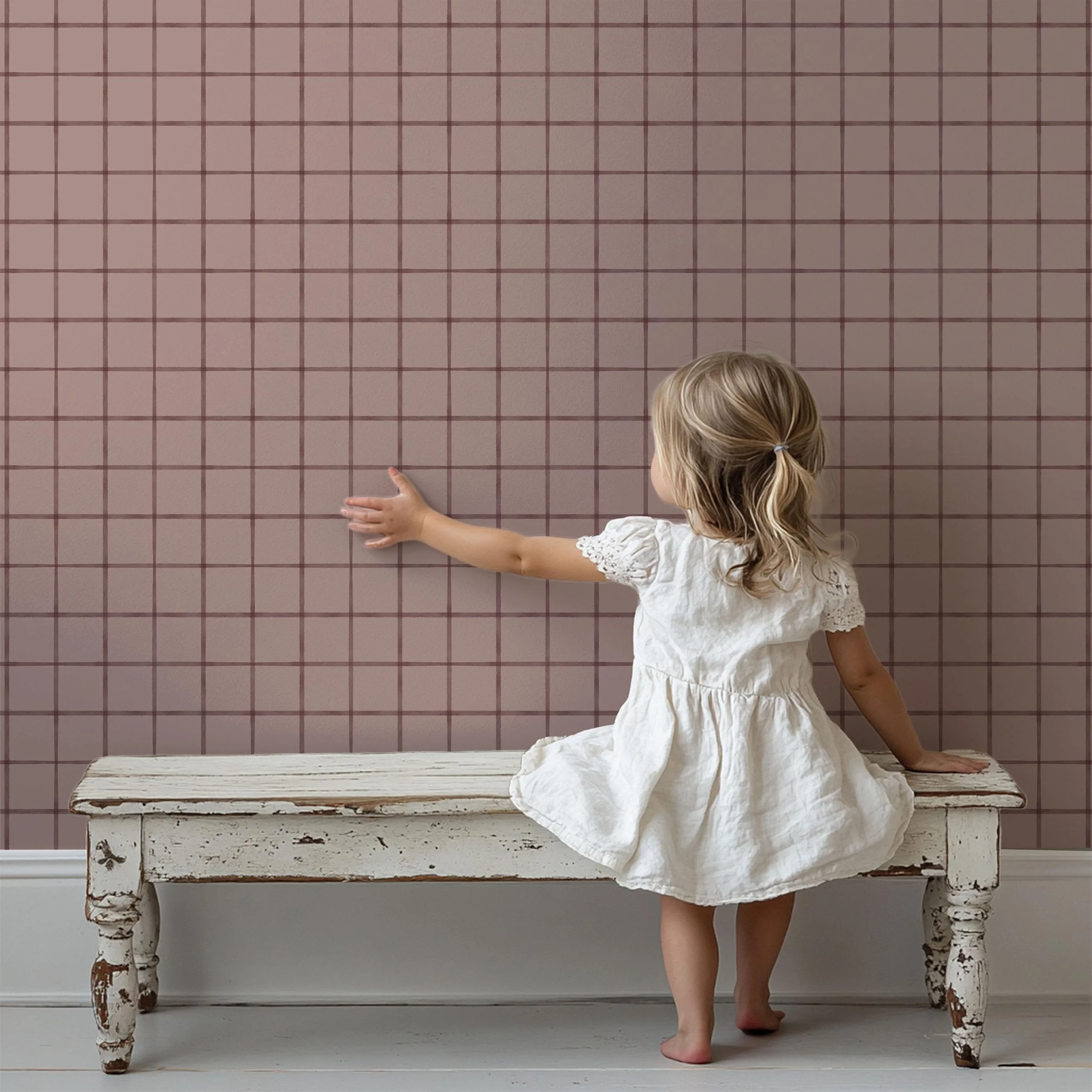 Watercolor Window Pane Plaid Blush Pink Burgundy