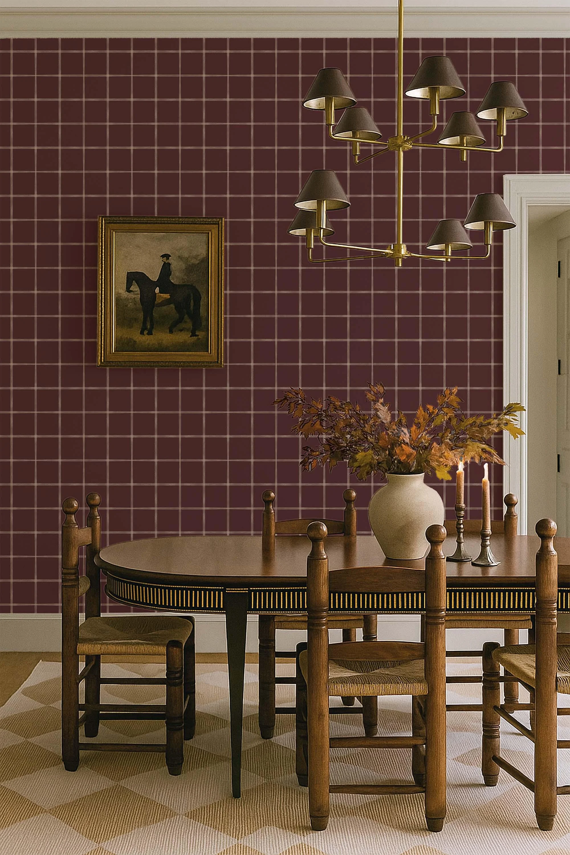 Watercolor Window Pane Plaid Burgundy