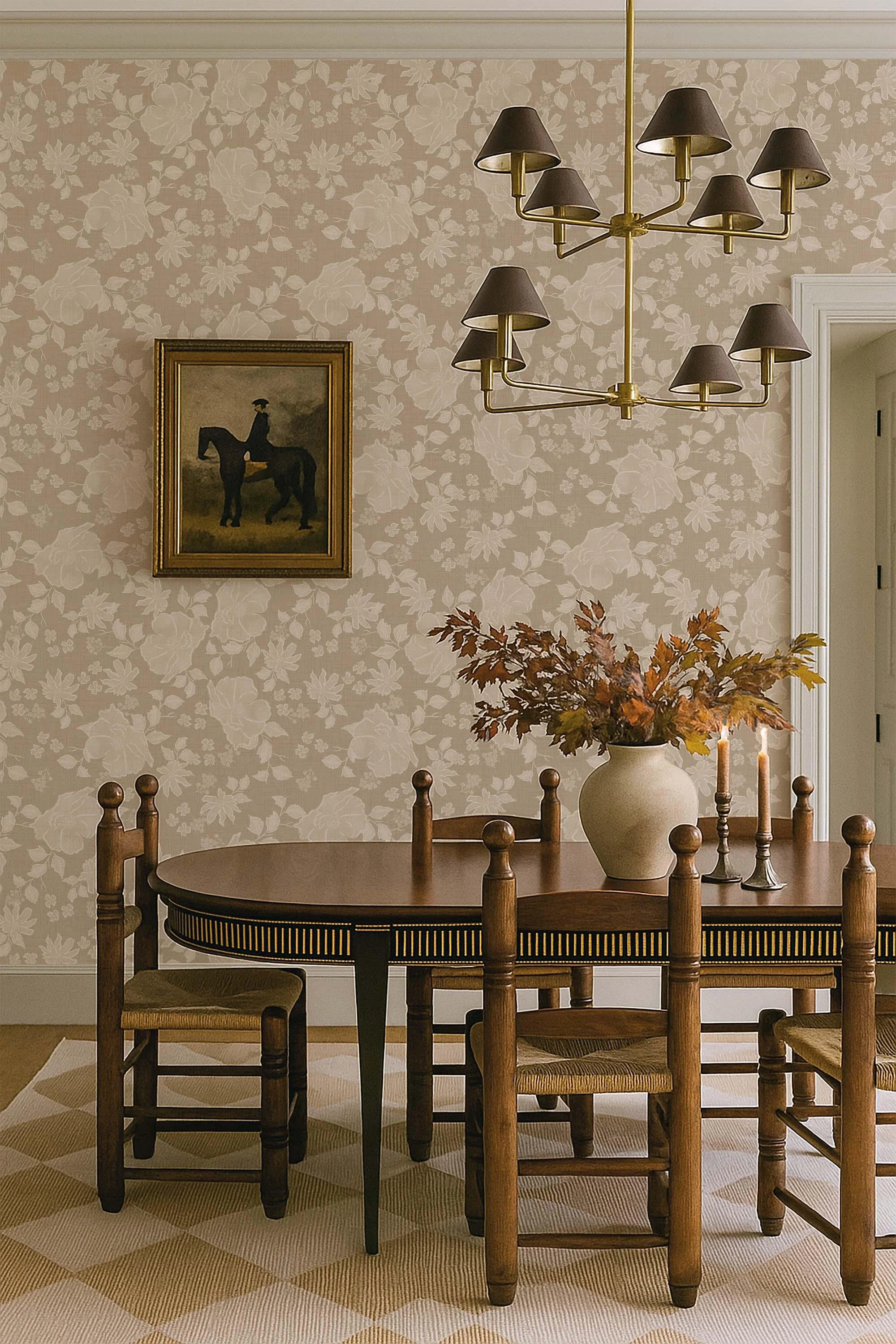 Traditional Vintage Distressed Roses in Cream and Tan