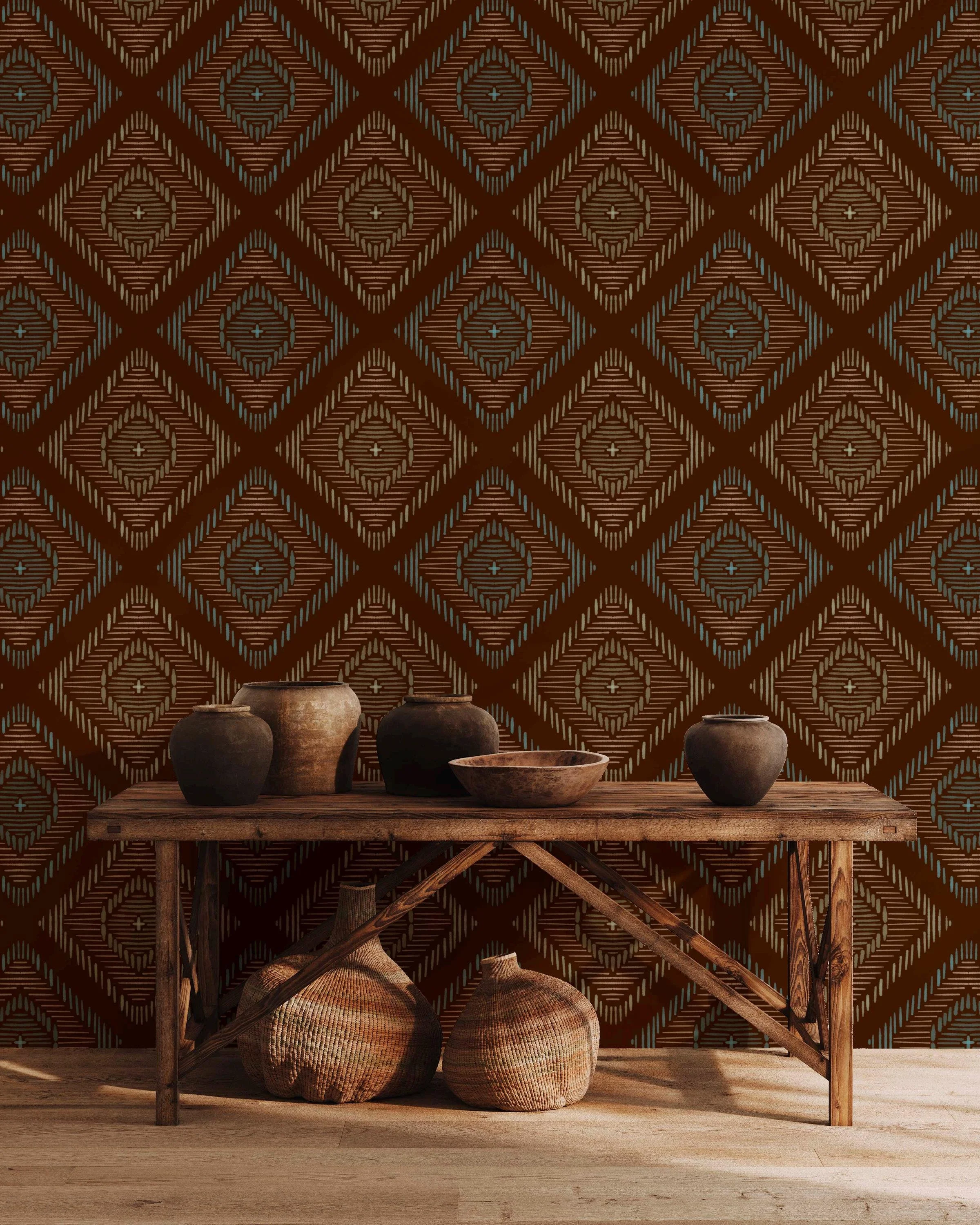 Southwestern Weave Dark Earth Wallpaper