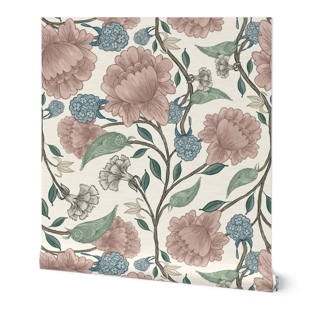 Indian Floral Cream Blush Blue