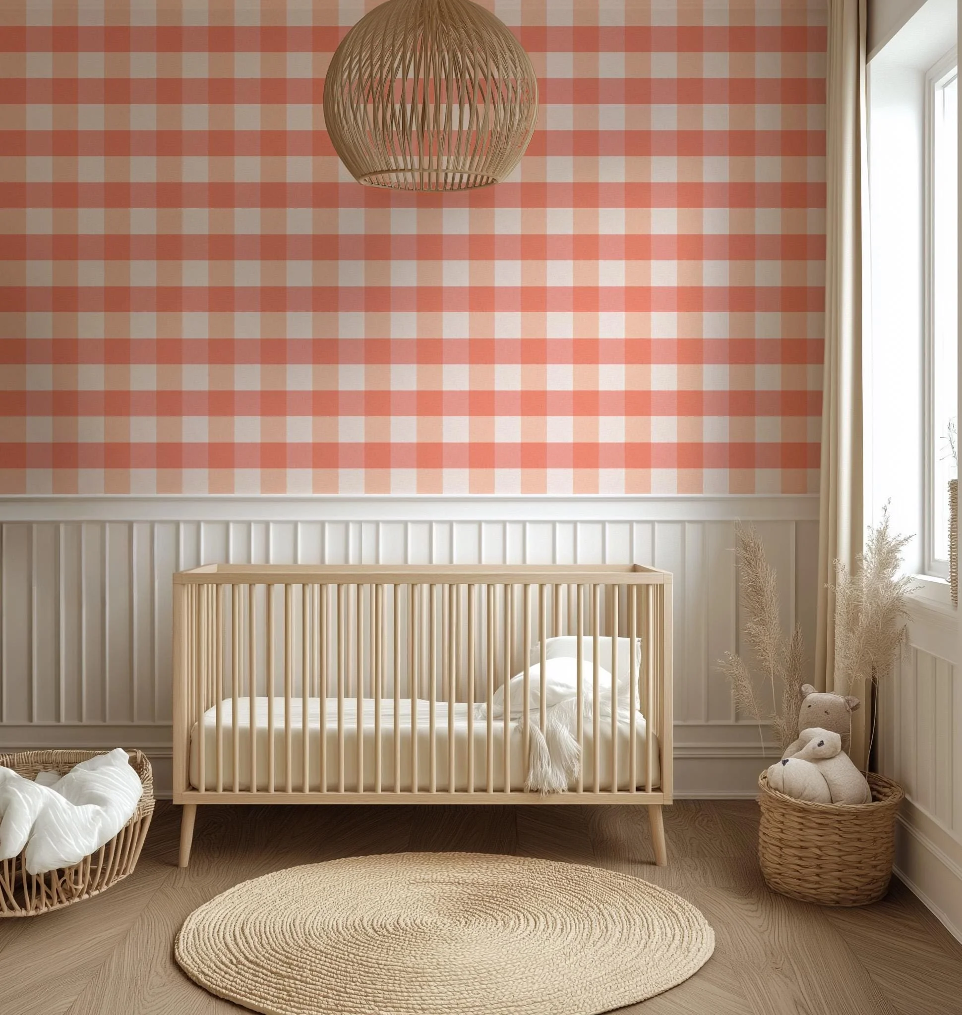 Watercolor Gingham in Tropical Coral