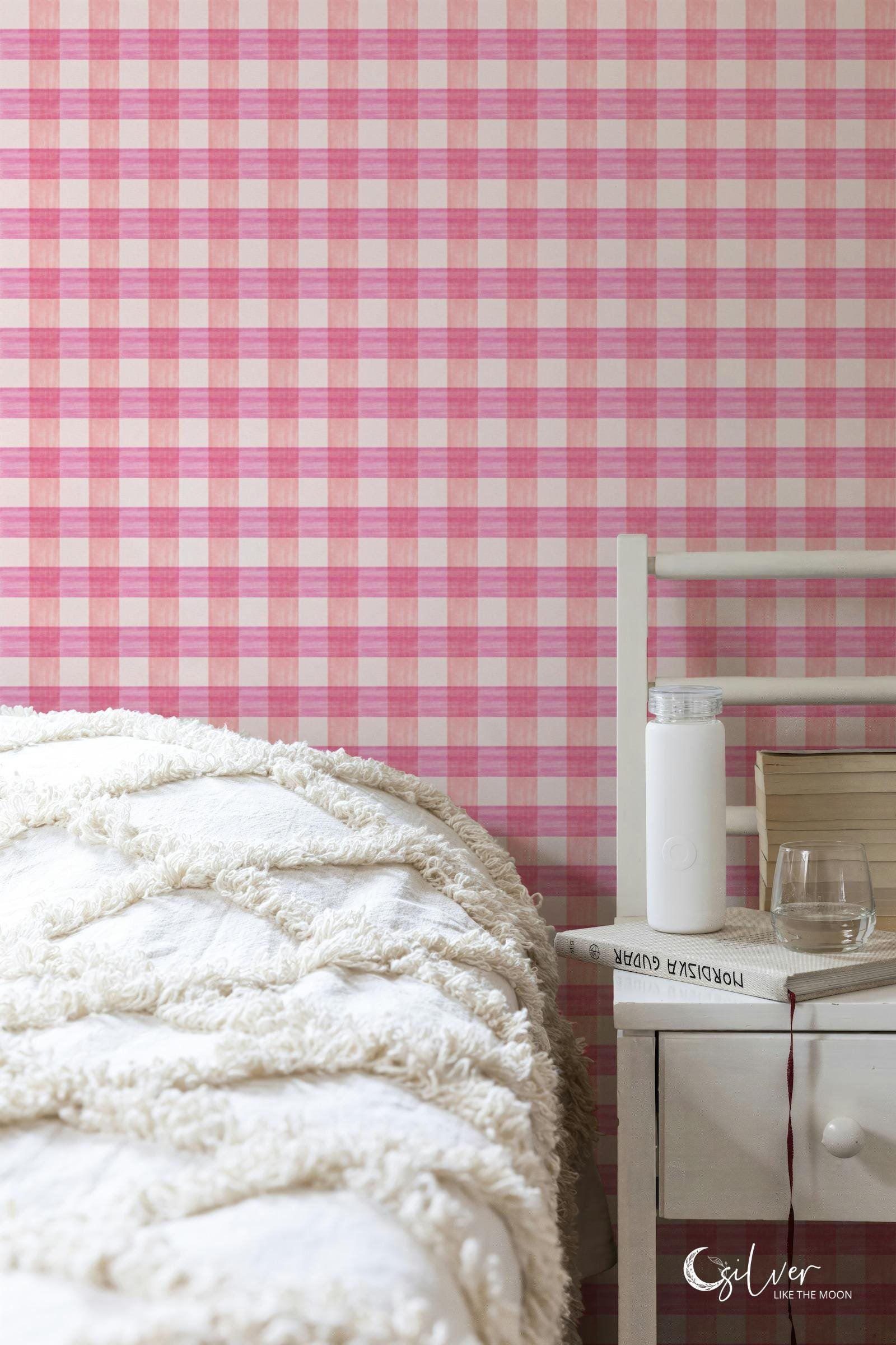 Watercolor Gingham in Pink and Cream
