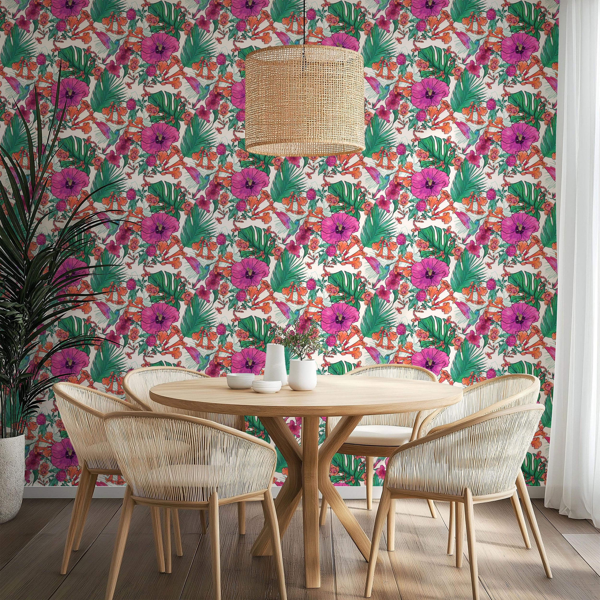 Bold Tropical Florals and Hummingbirds Soft Cream