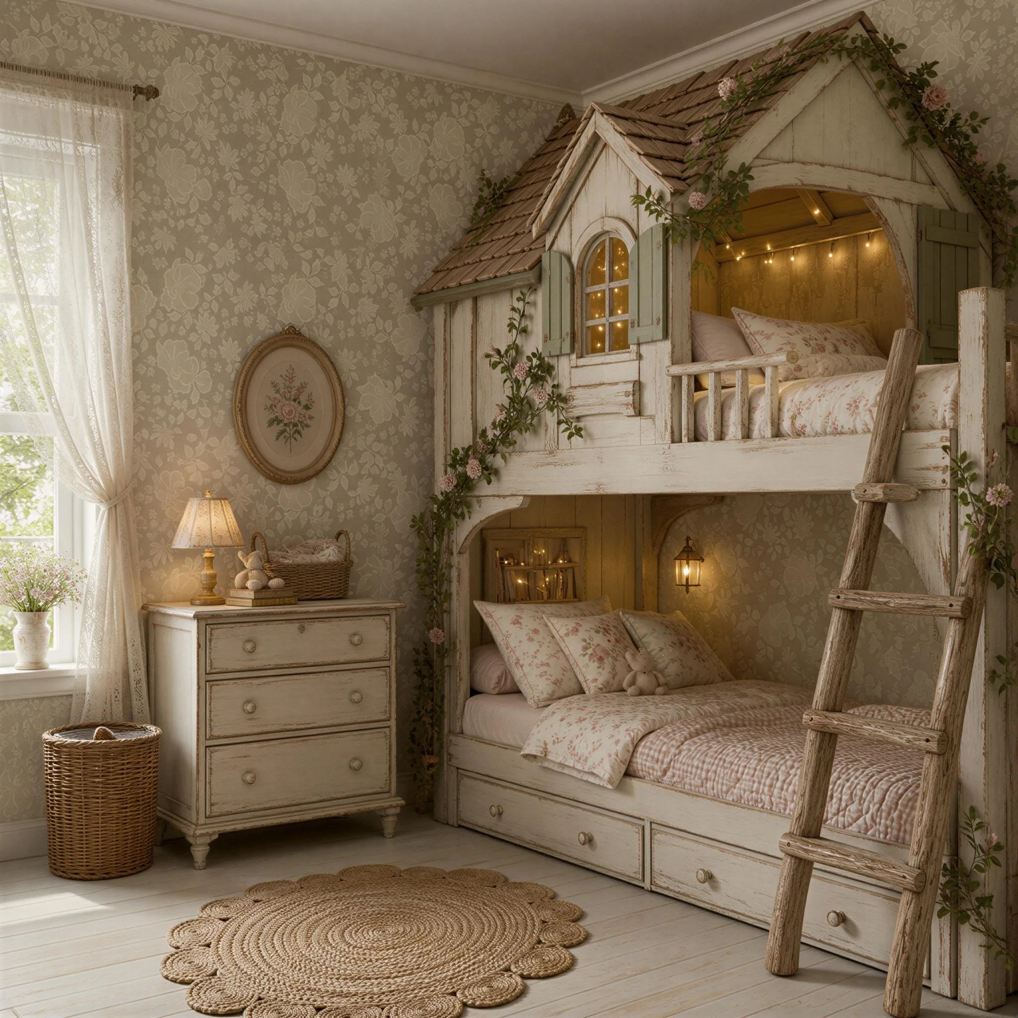 Shabby Chic, Neutral Cream Beige Roses | Peel-And-Stick Wallpaper | Linen-Look | Cottagecore Girls Playroom | Soft Romantic Bedroom