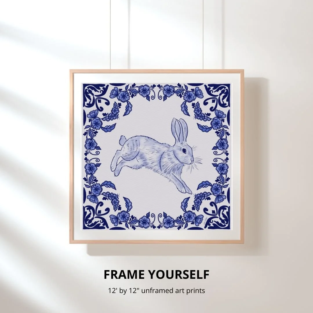 Grandmas Garden Blue and White Delft Bunny Two No Frame
