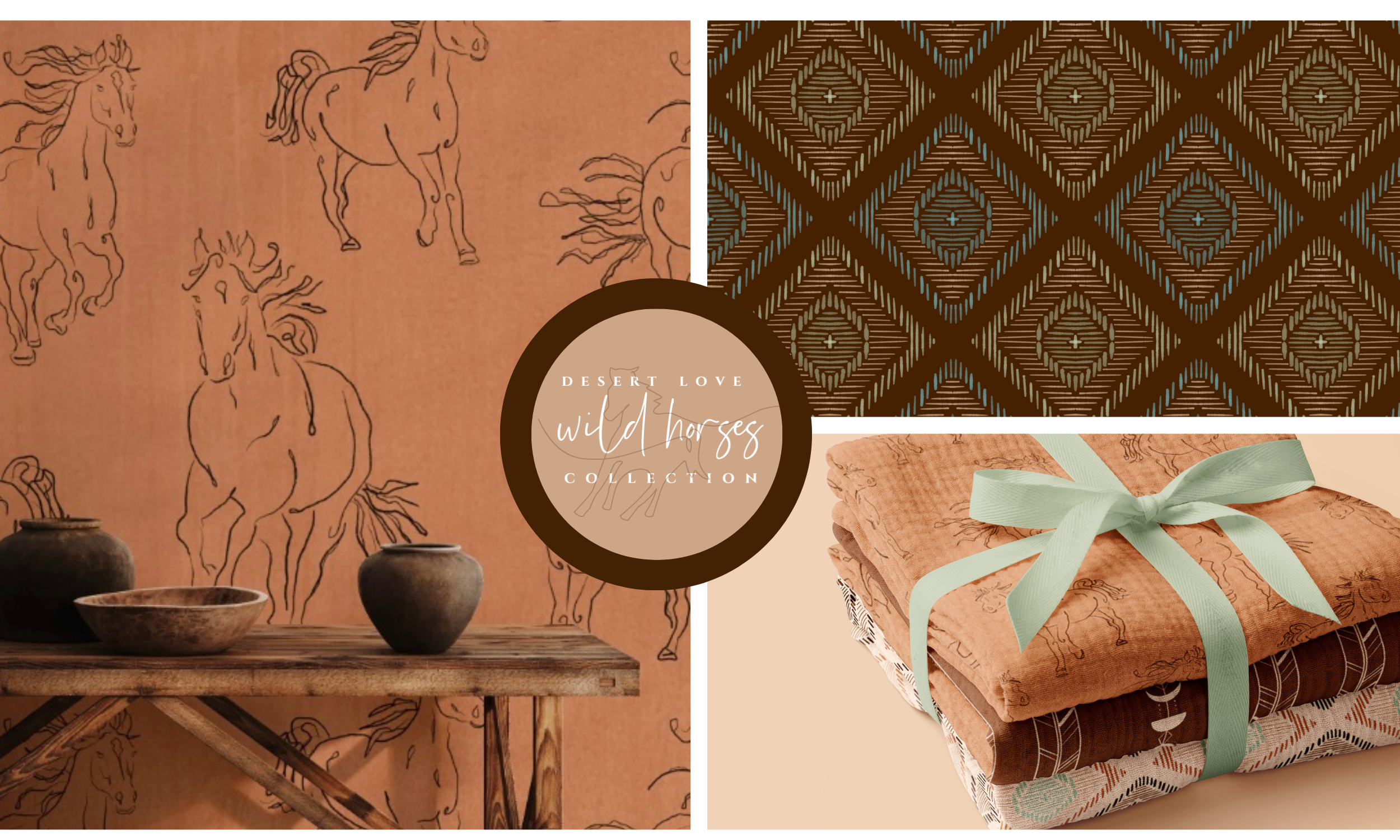desert love wild horses collection in earthy tones from silver like the moon