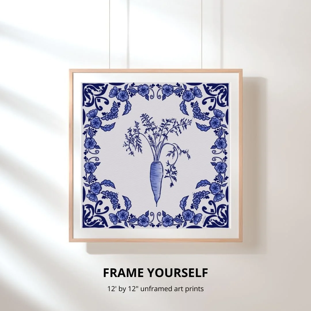 Grandmas Garden Blue and White Delft Carrot No Frame
