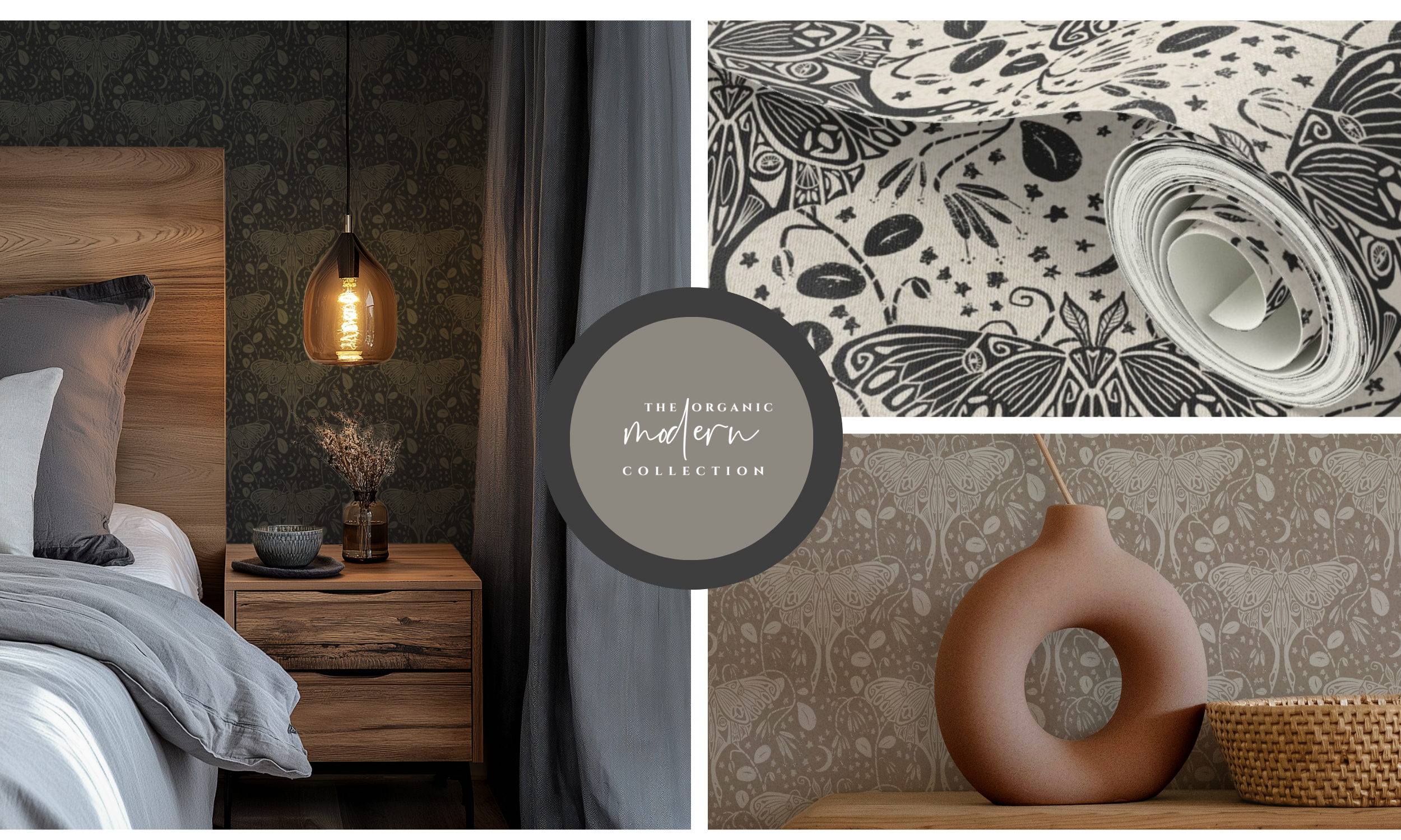 Art Nouveau Luna Moth pattern in modern neutrals