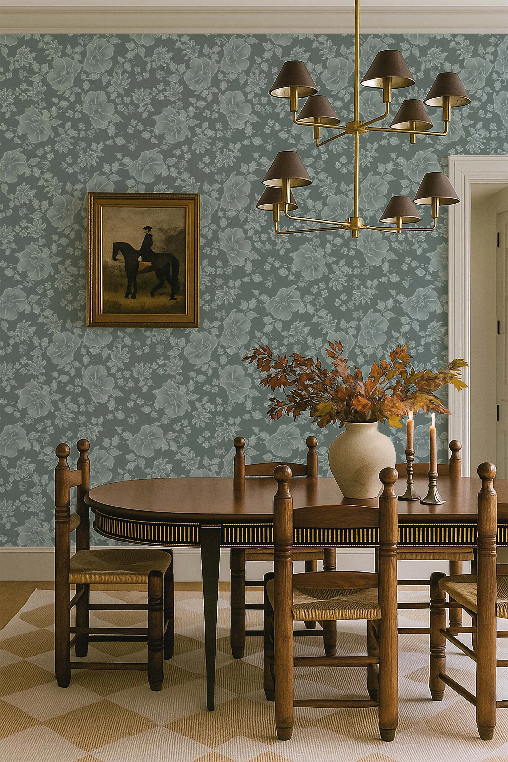 Traditional Vintage Distressed Roses in Soft Blue