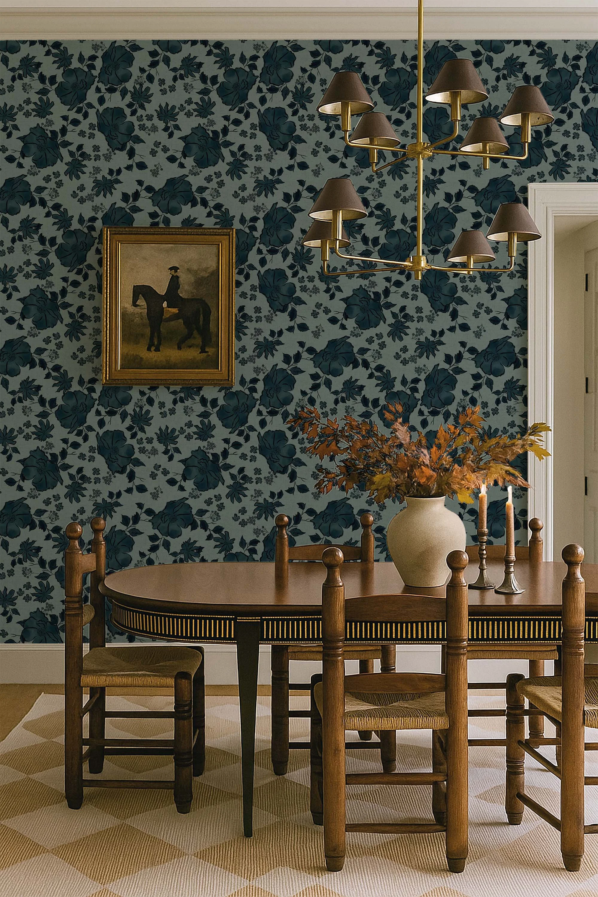 Traditional Vintage Distressed Roses in Robin Egg Blue