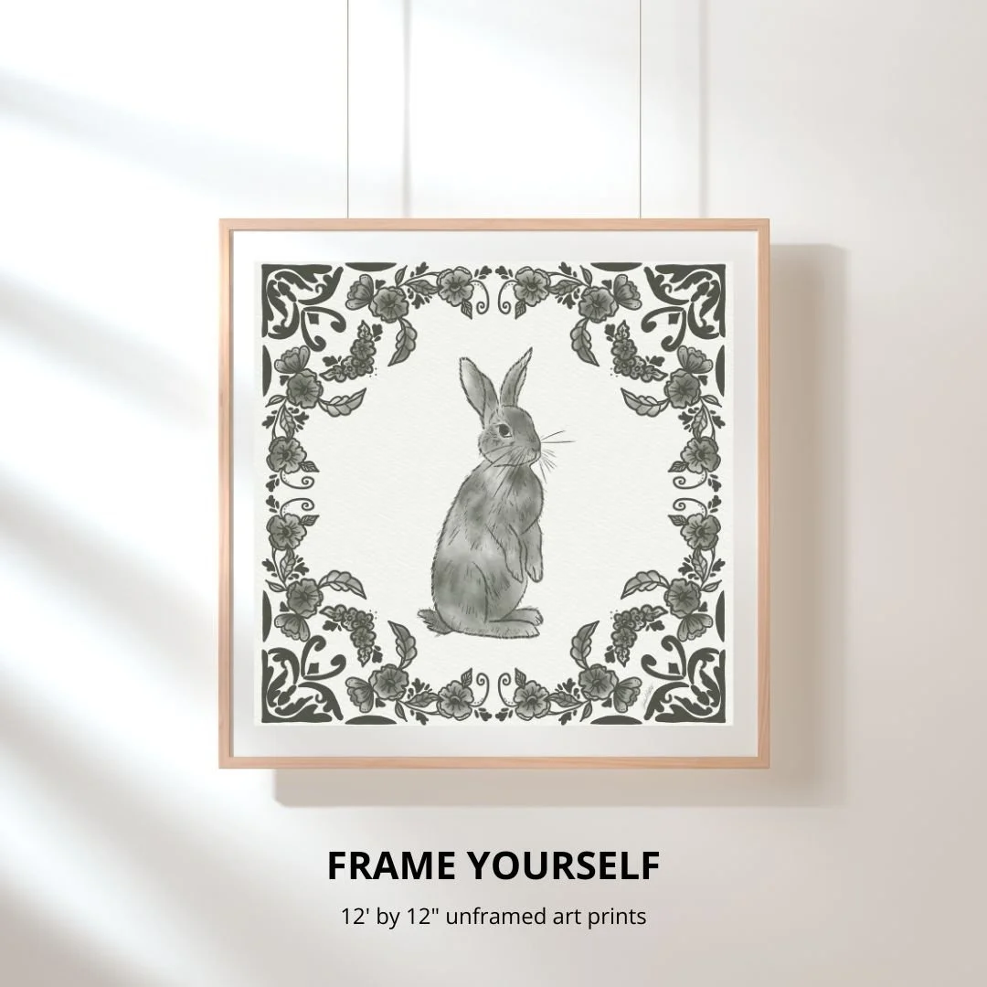 Grandmas Garden Green and White Delft Bunny One No Frame