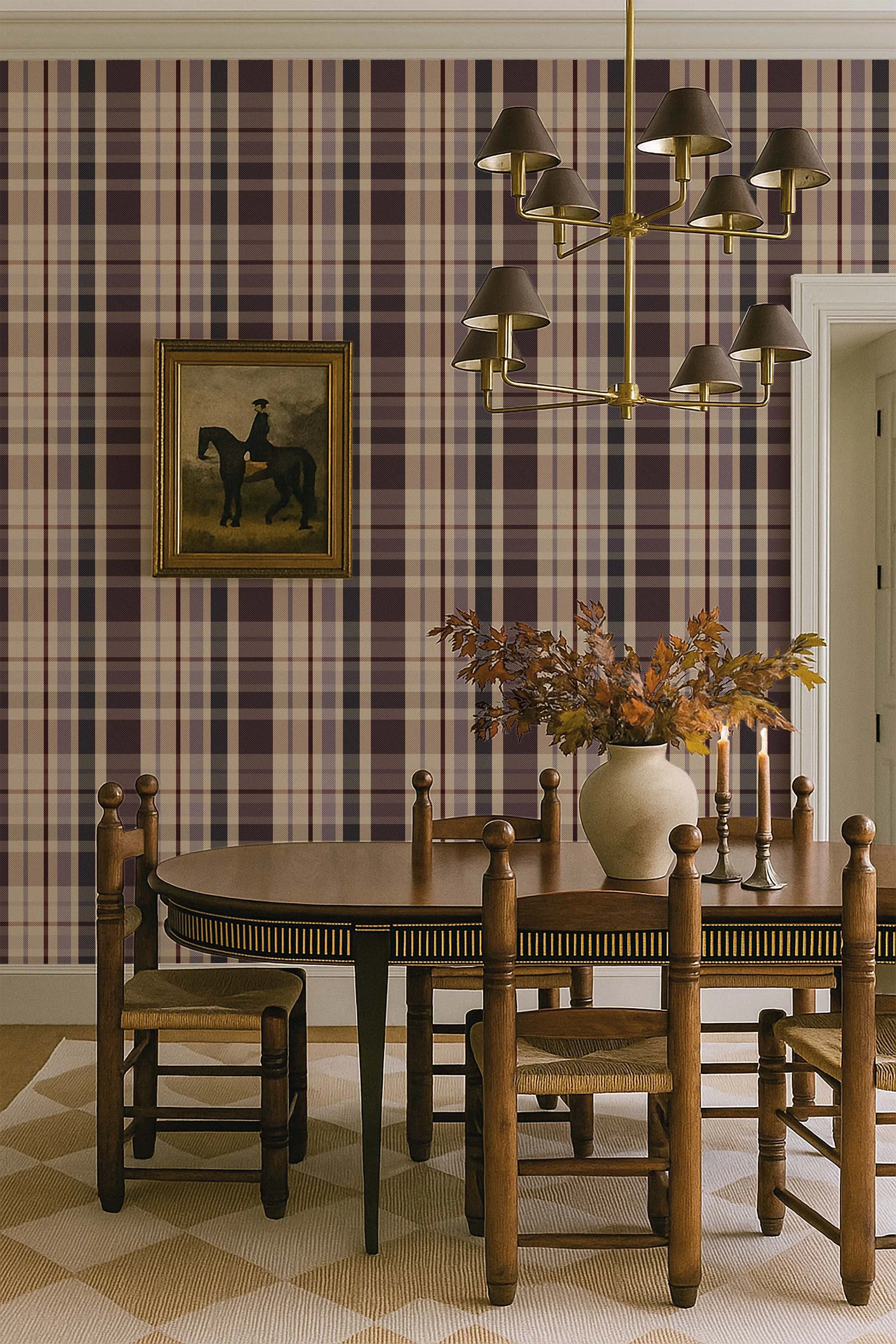 Traditional Tartan Twill Weave Dusky Lavender and Burgundy