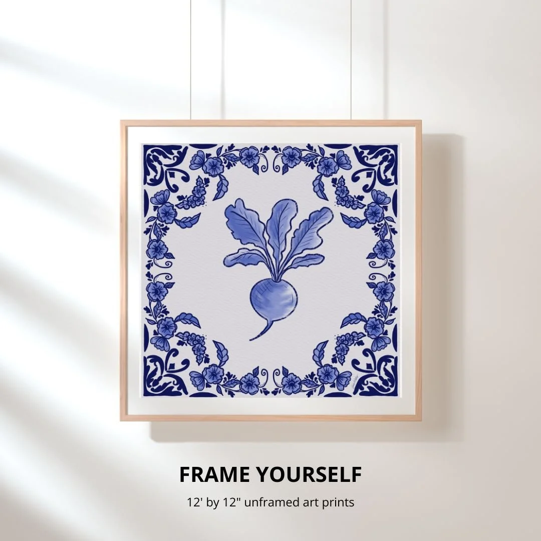 Grandmas Garden Blue and White Delft Radish No Frame