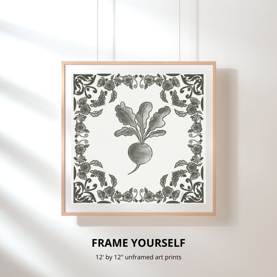 Grandmas Garden Green and White Delft Radish No Frame