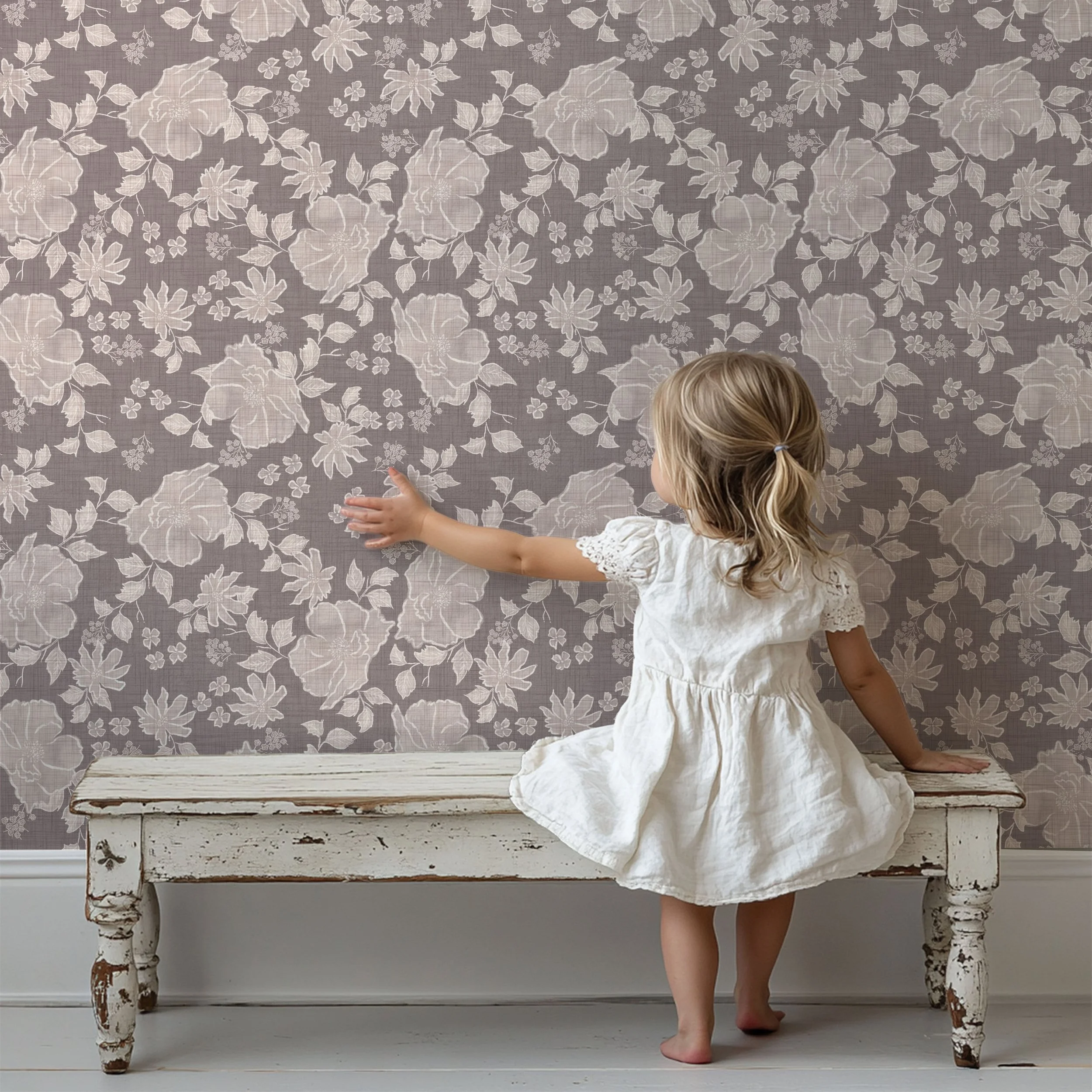 Traditional Vintage Distressed Roses in Dusky Lavender