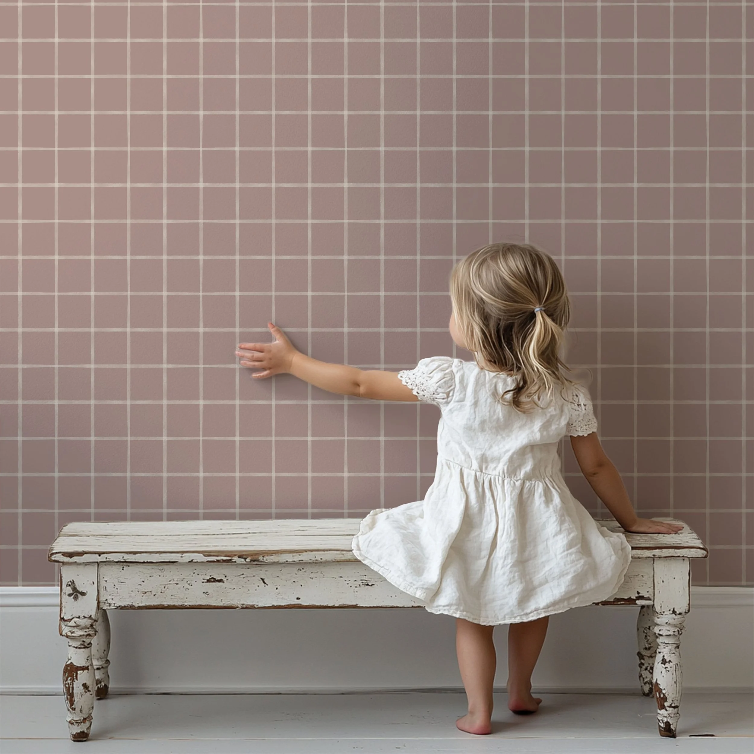 Watercolor Window Pane Plaid in Blush Pink