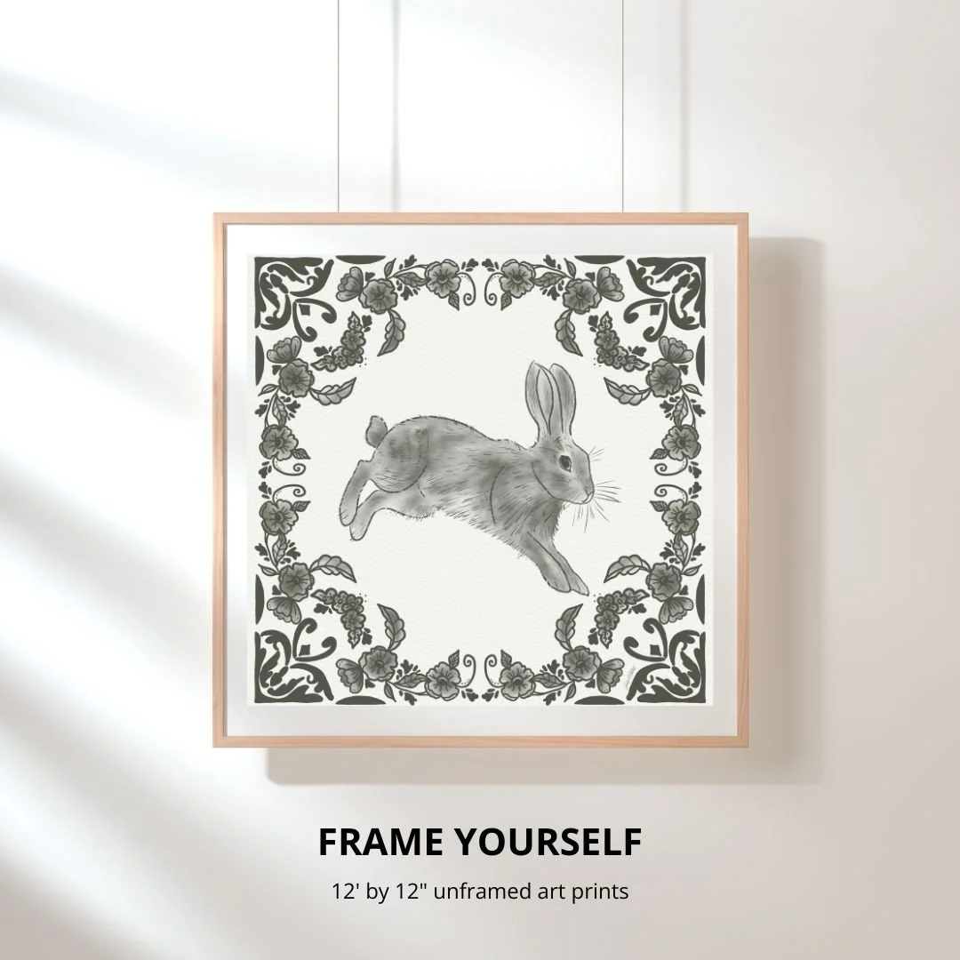 Grandmas Garden Green and White Delft Bunny Two No Frame