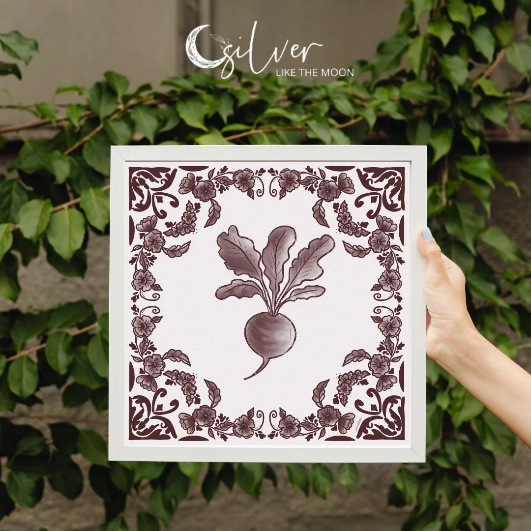 Grandmas Garden Burgundy and White Delft Radish