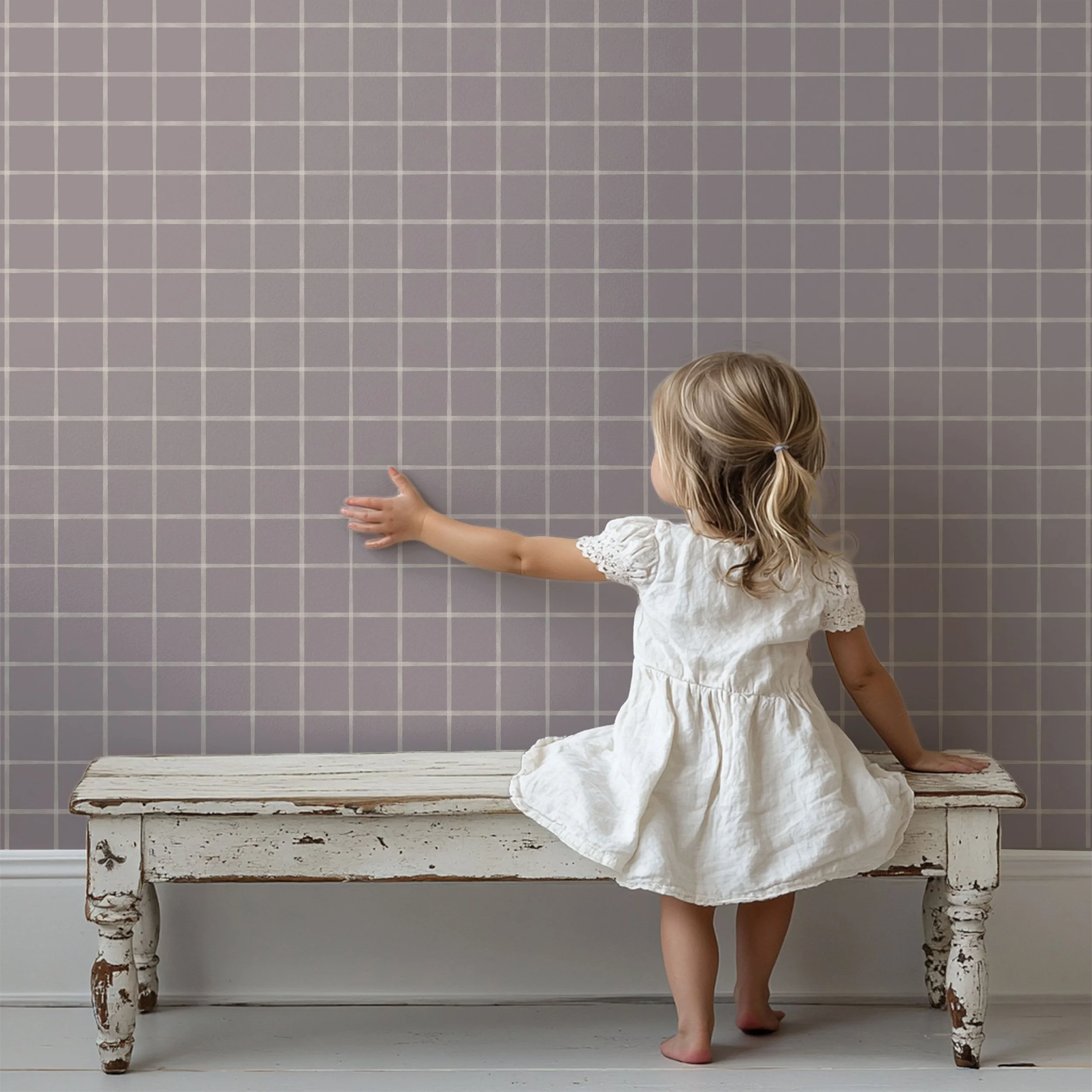 Watercolor Window Pane Plaid in Dusky Lavender