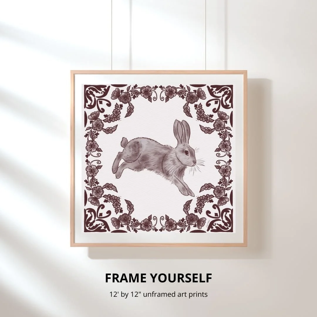 Grandmas Garden Burgundy and White Delft Bunny Two No Frame