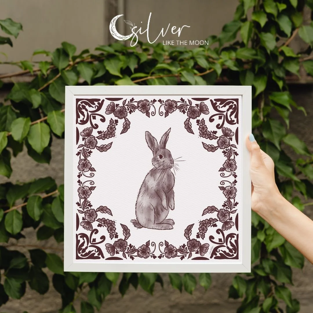 Grandmas Garden Burgundy and White Delft Bunny One