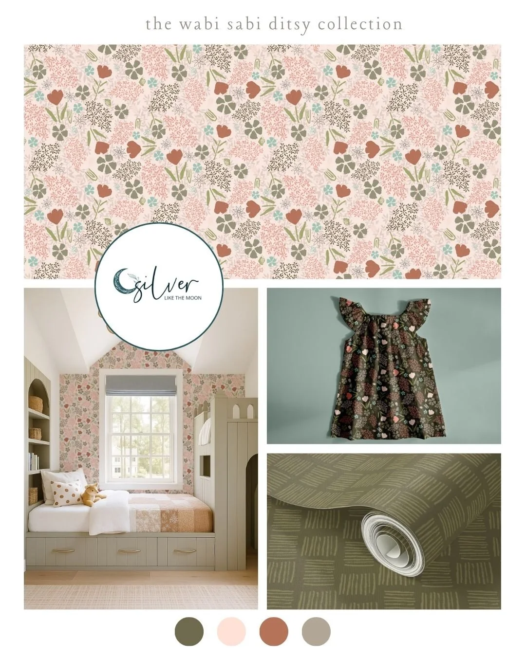 The Wabi Sabi Ditsi Collection features a fun whimsical ditsi floral with hand drawn rainbows, imperfect weave, paired with classic plaids and stripes. 