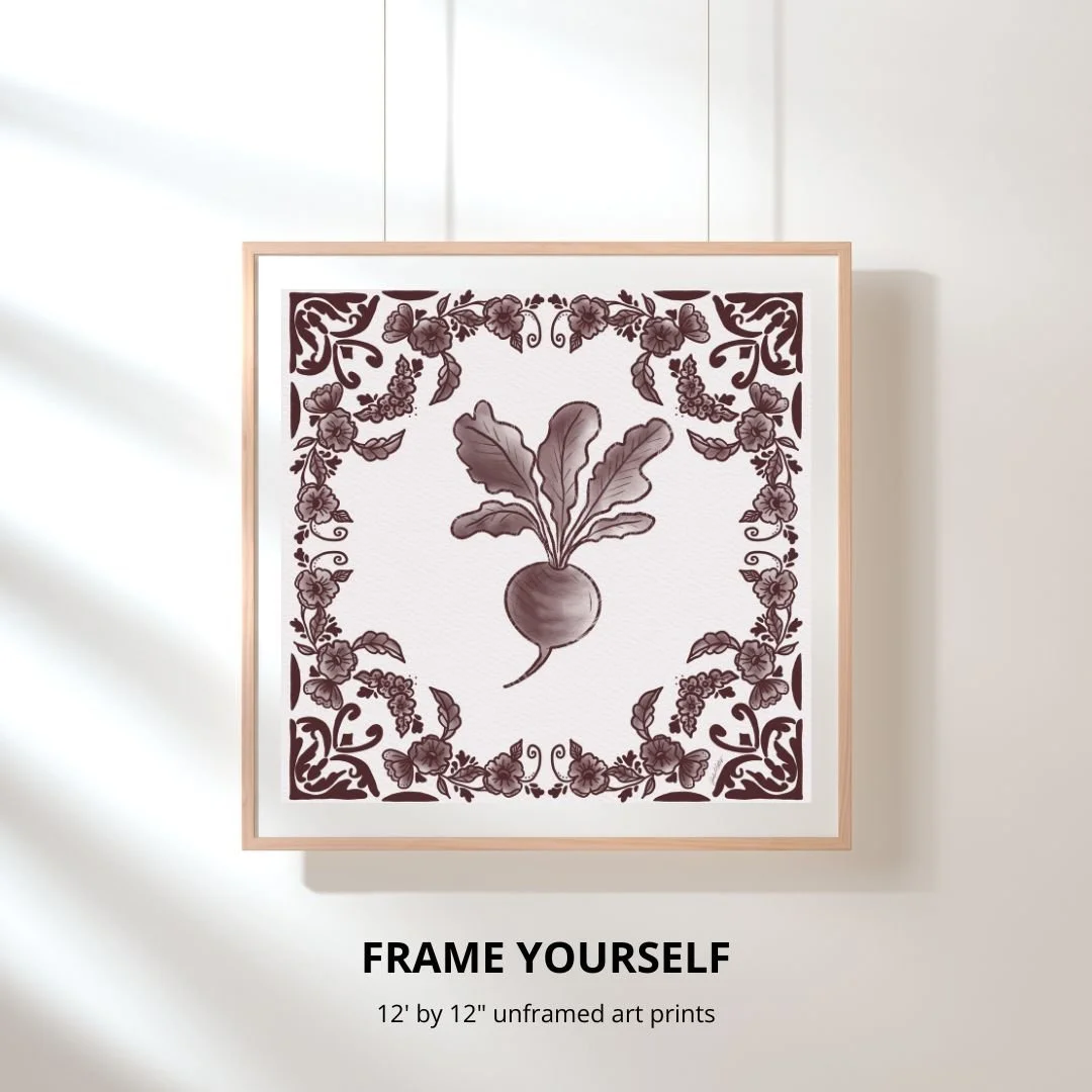 Grandmas Garden Burgundy and White Delft Radish No Frame