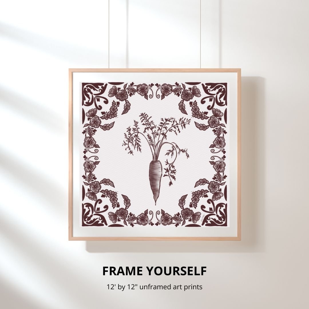 Grandmas Garden Burgundy and White Delft Carrot No Frame