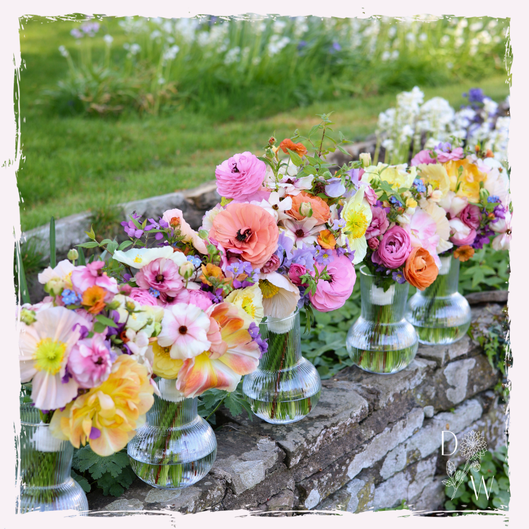 Bridal and bridesmaid bouquets for a Welsh April wedding
