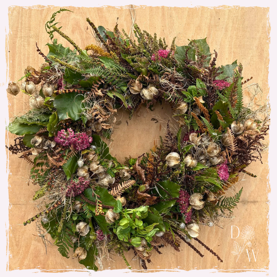 Autumn wreath made from natural materials Welsh mail order UK