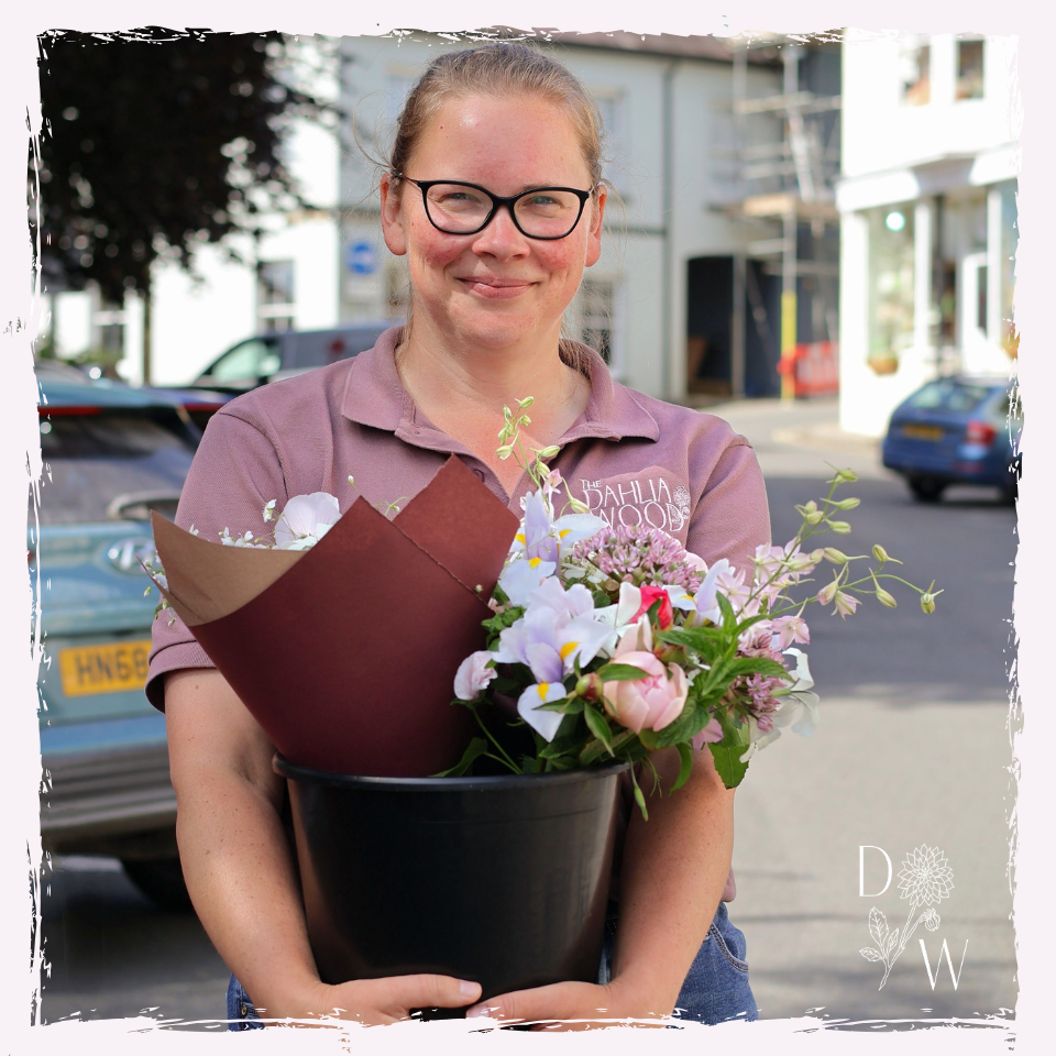 Hati from The Dahlia Wood delivering flowers in Llandeilo