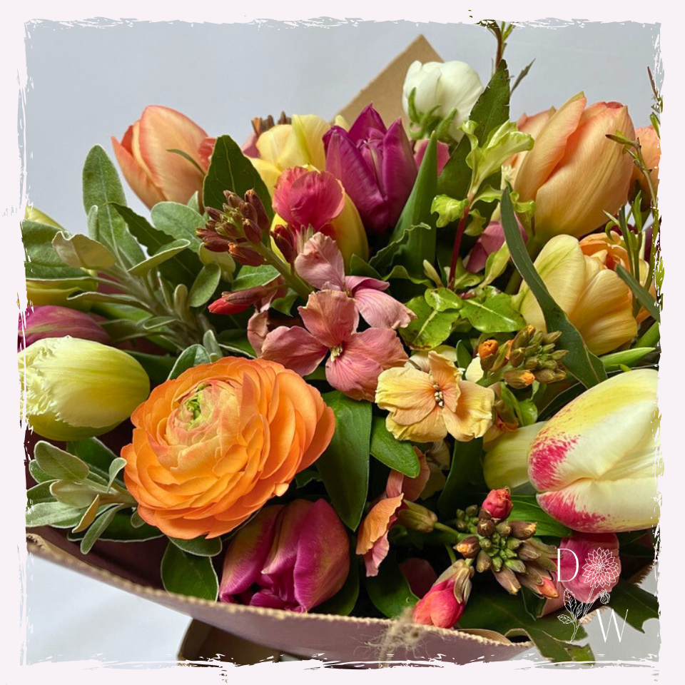 Ranunculus and tulips Mother's Day bouquet