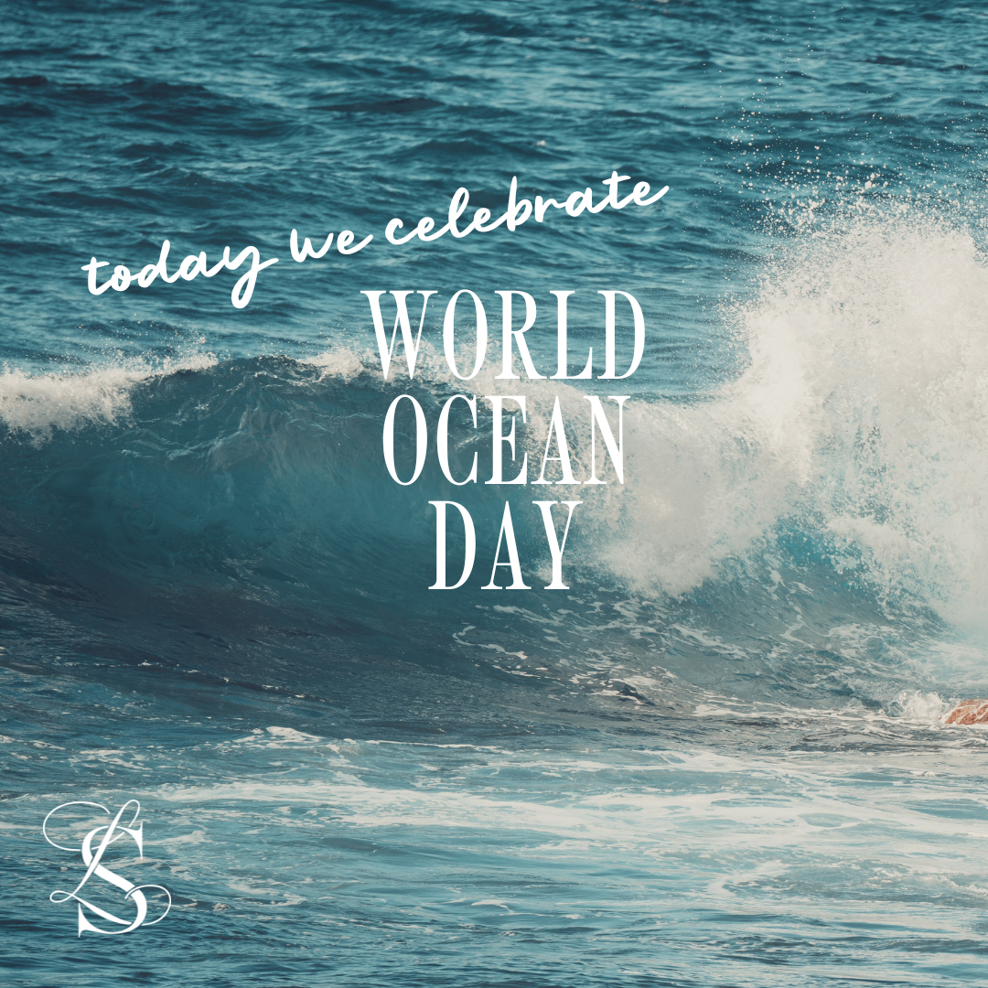 Ocean waves with overlaid text celebrating World Ocean Day.